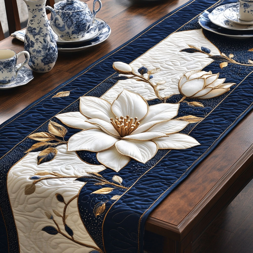 Magnolia Aura Quilted Table Runner Dining Room Table Decor Christmas Gifts For Flower Lovers
