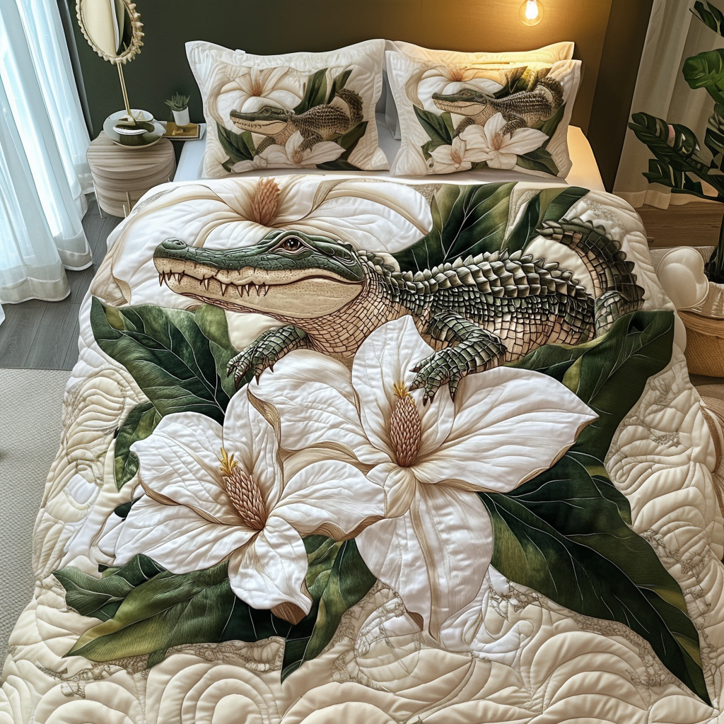 Magnolia Beast Quilted Bedding Set Bed Decor Ideas Alligator Gift Shop