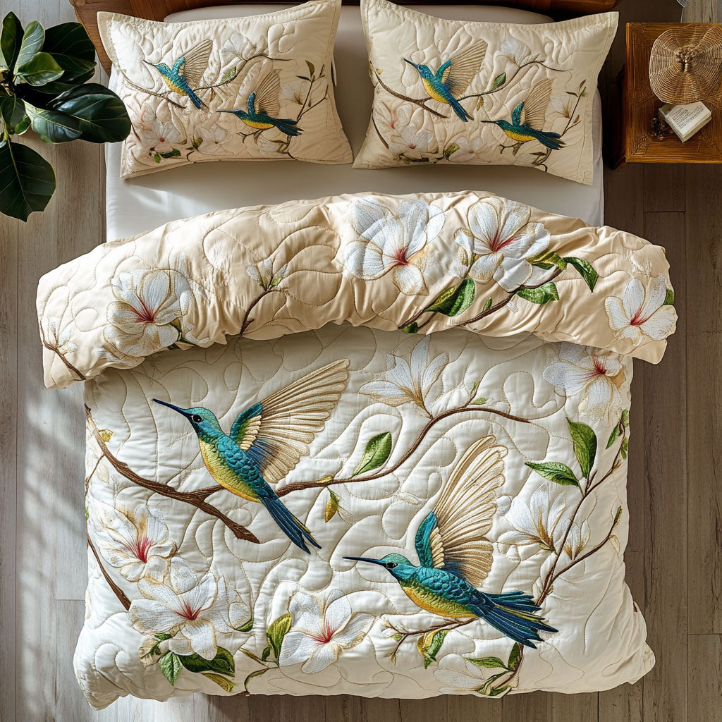 Magnolia Bird Quilted Bedding Set Duvet Cover Bedspread Presents For Men