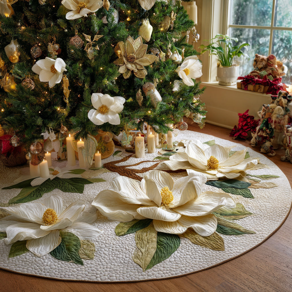 Magnolia Blessings Christmas Quilted Tree Skirt Flower Design Home Decor Best Christmas Gifts