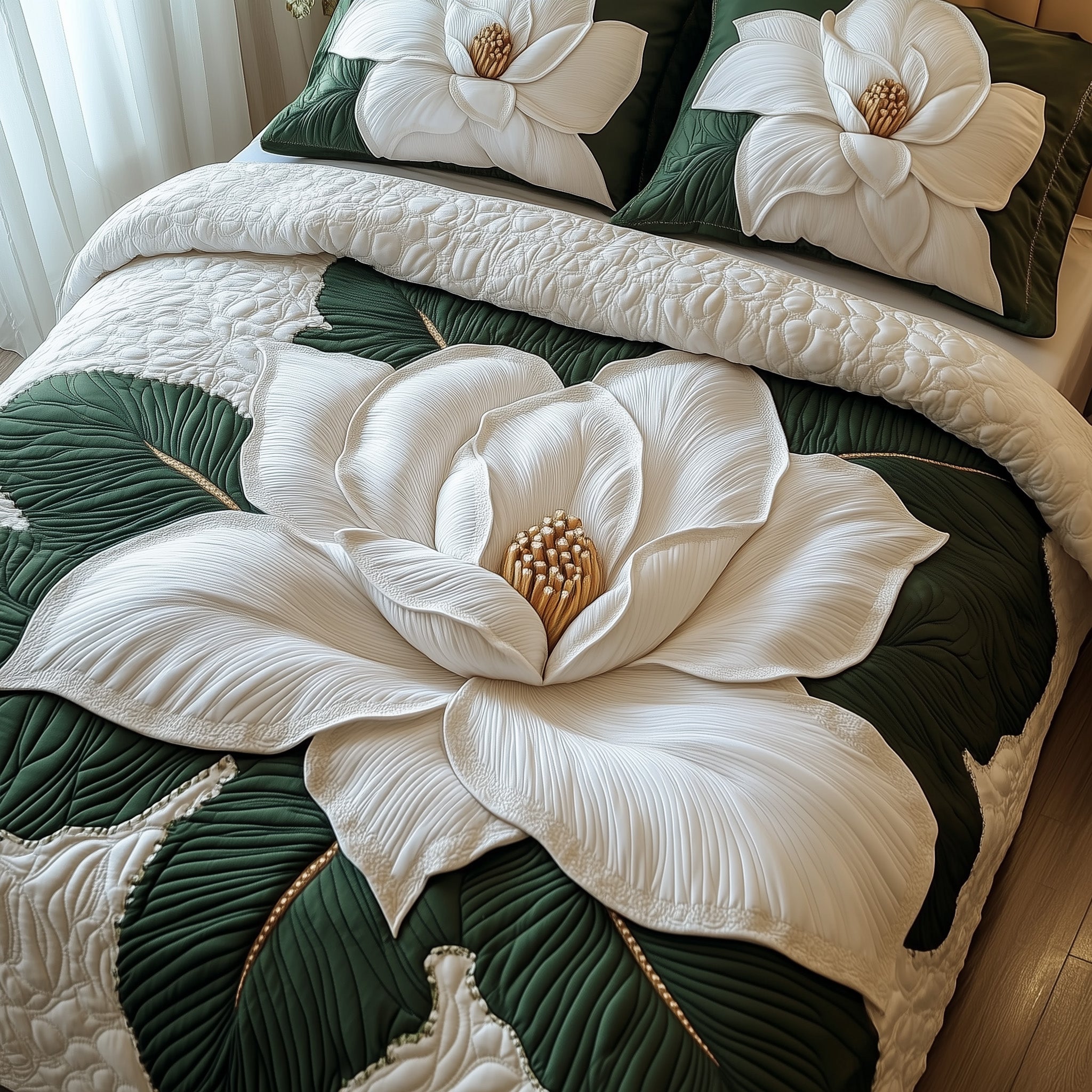 Magnolia Bloom Quilted Bedding Set Duvet Cover Bed Sheet Christmas Giving Ideas For Families
