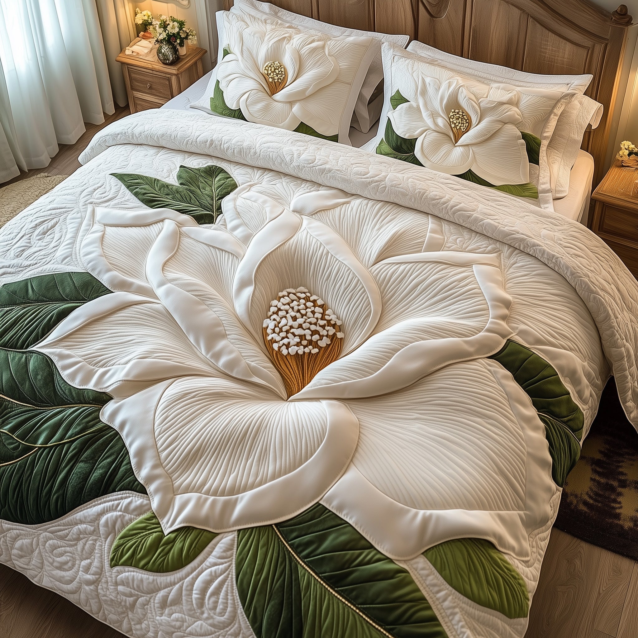 Magnolia Bloom Quilted Bedding Set Duvet Cover Bed Sheet Family Ideas For Christmas Gifts
