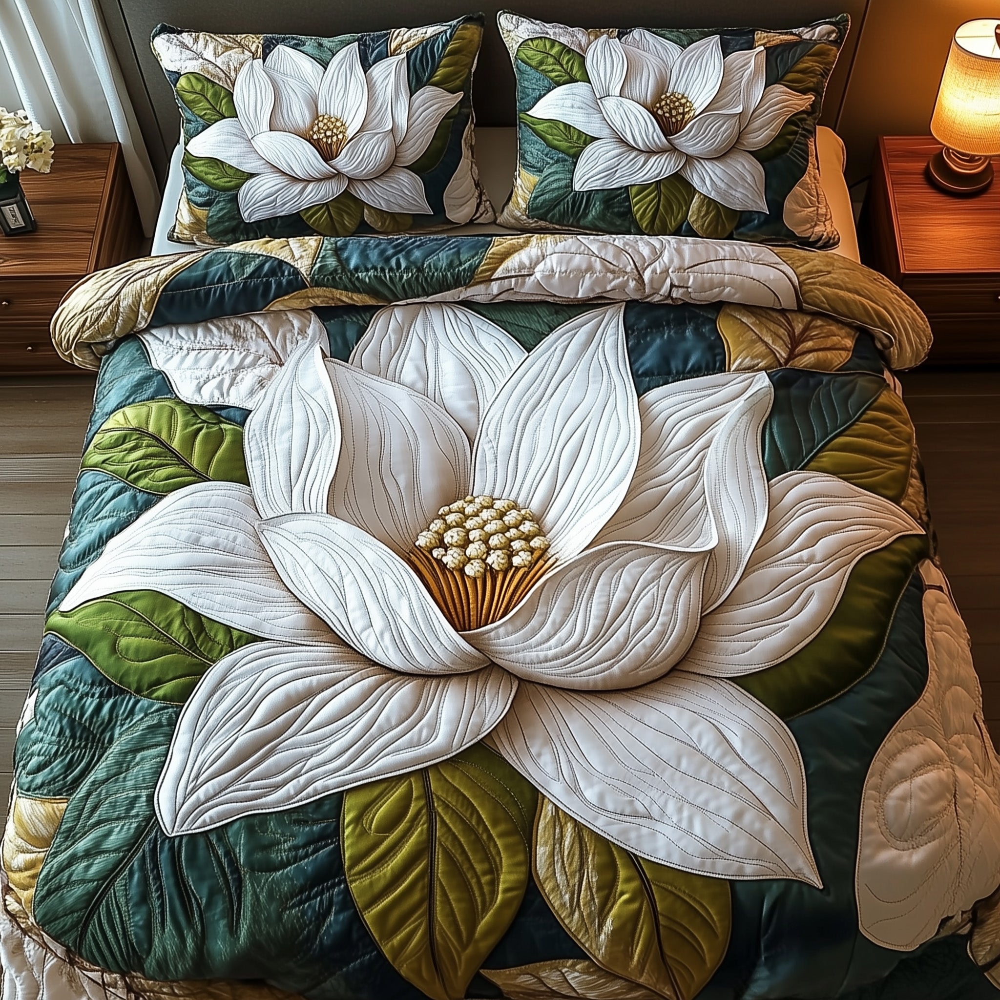 Magnolia Bloom Quilted Bedding Set Duvet Cover Bed Sheet Family To Family Christmas Gift Ideas