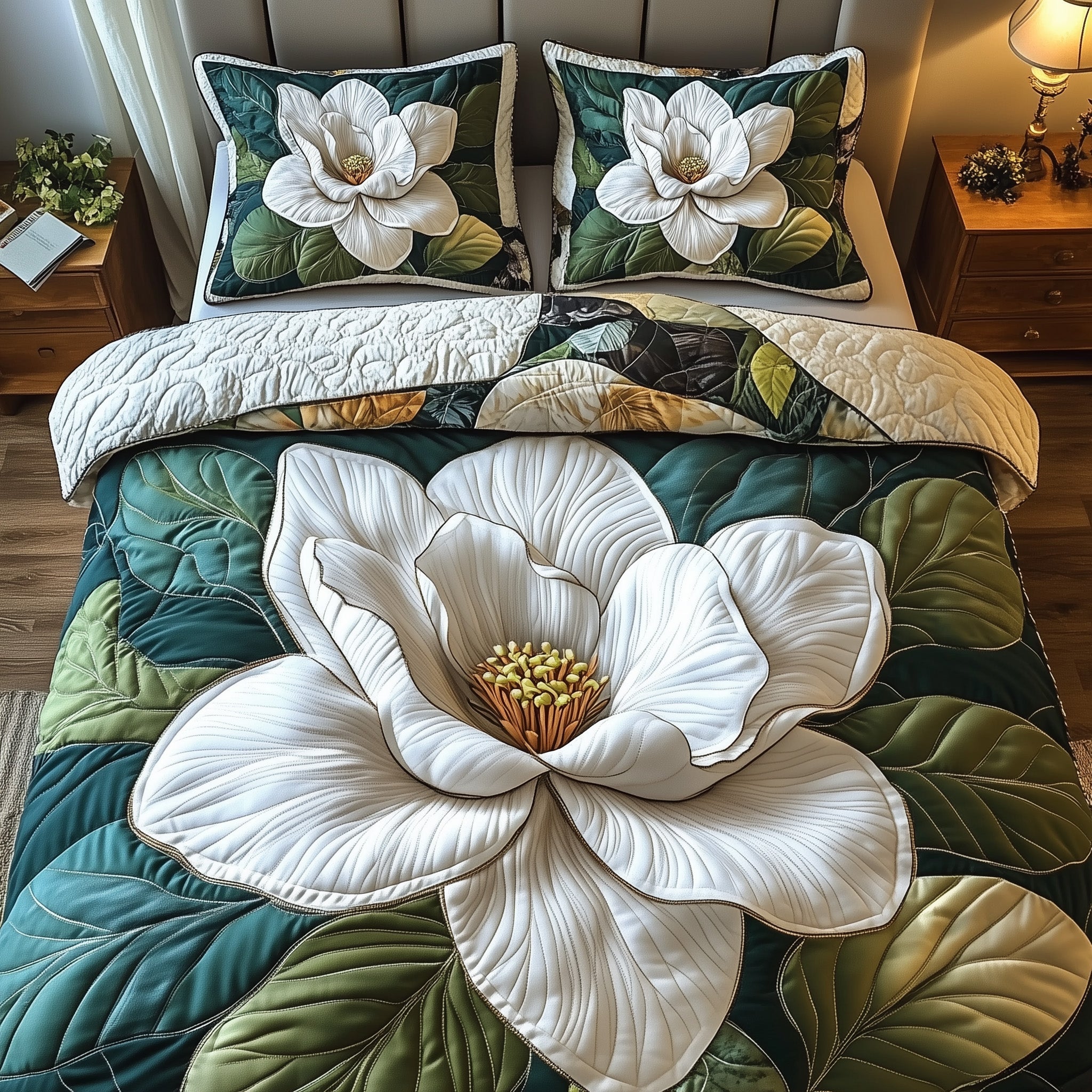 Magnolia Bloom Quilted Bedding Set Duvet Cover Bed Sheet Ideas For Christmas Family Gifts