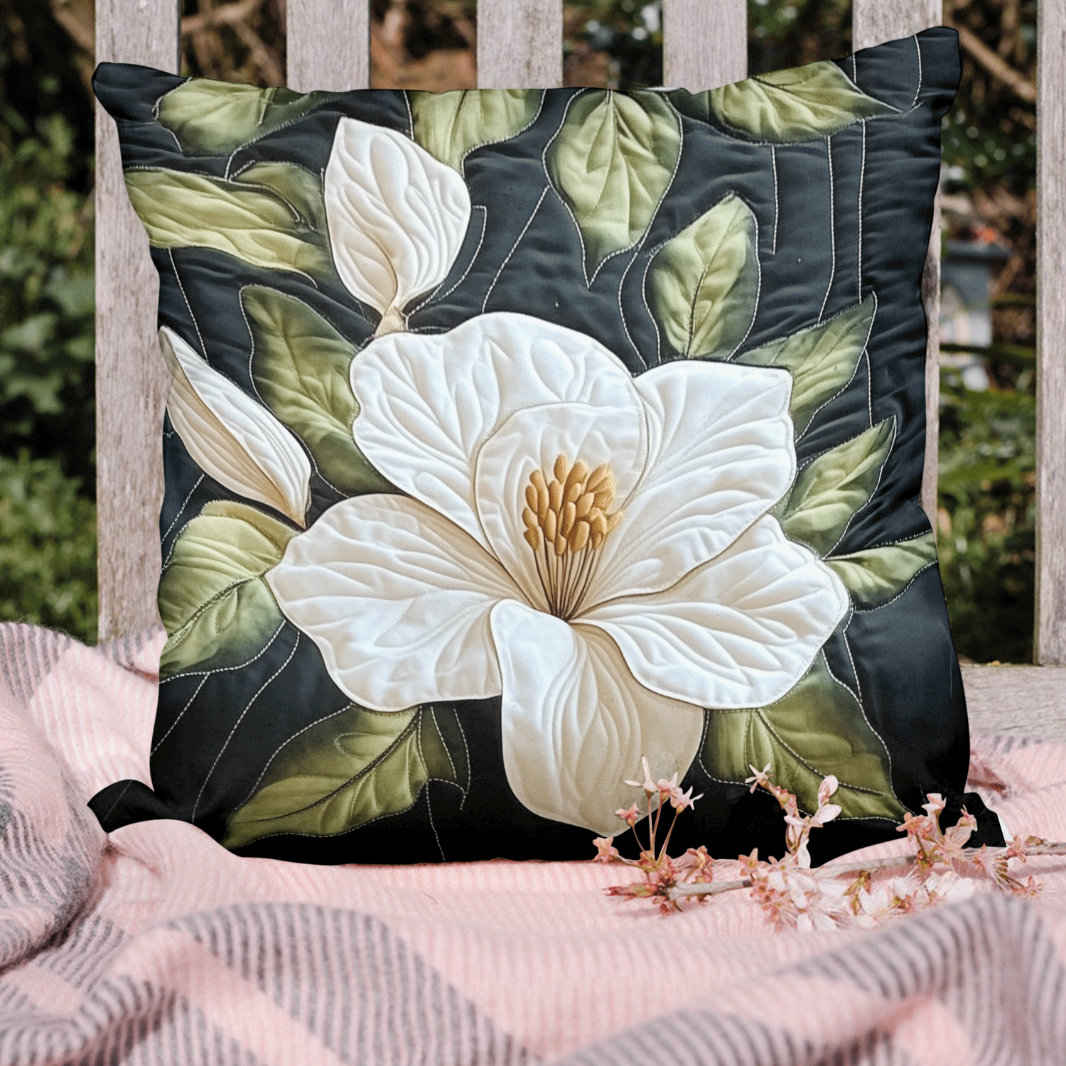 Magnolia Bloom Quilted Pillow Case Holiday Throw Pillow Covers Presents For Flower Lovers