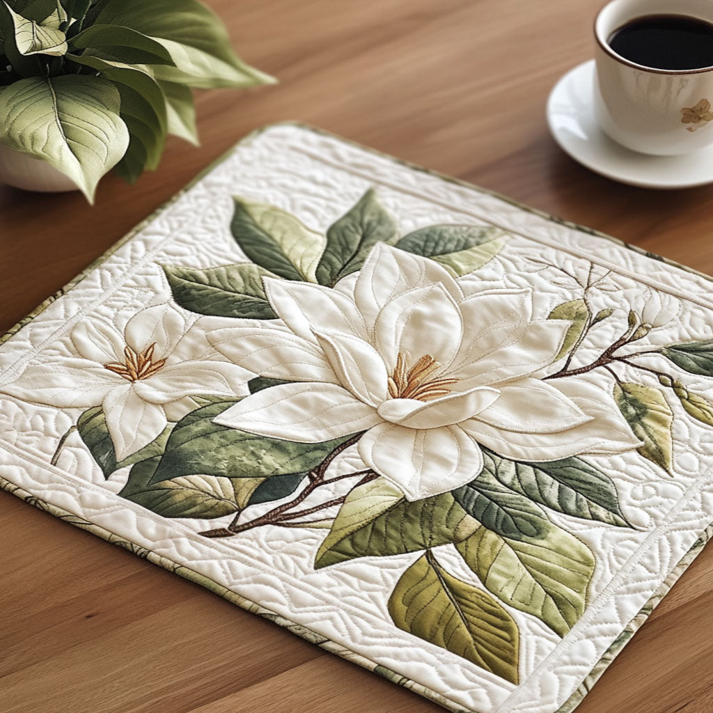 Magnolia Bloom Quilted Placemat Christmas Home Dec Presents For Flower Lovers