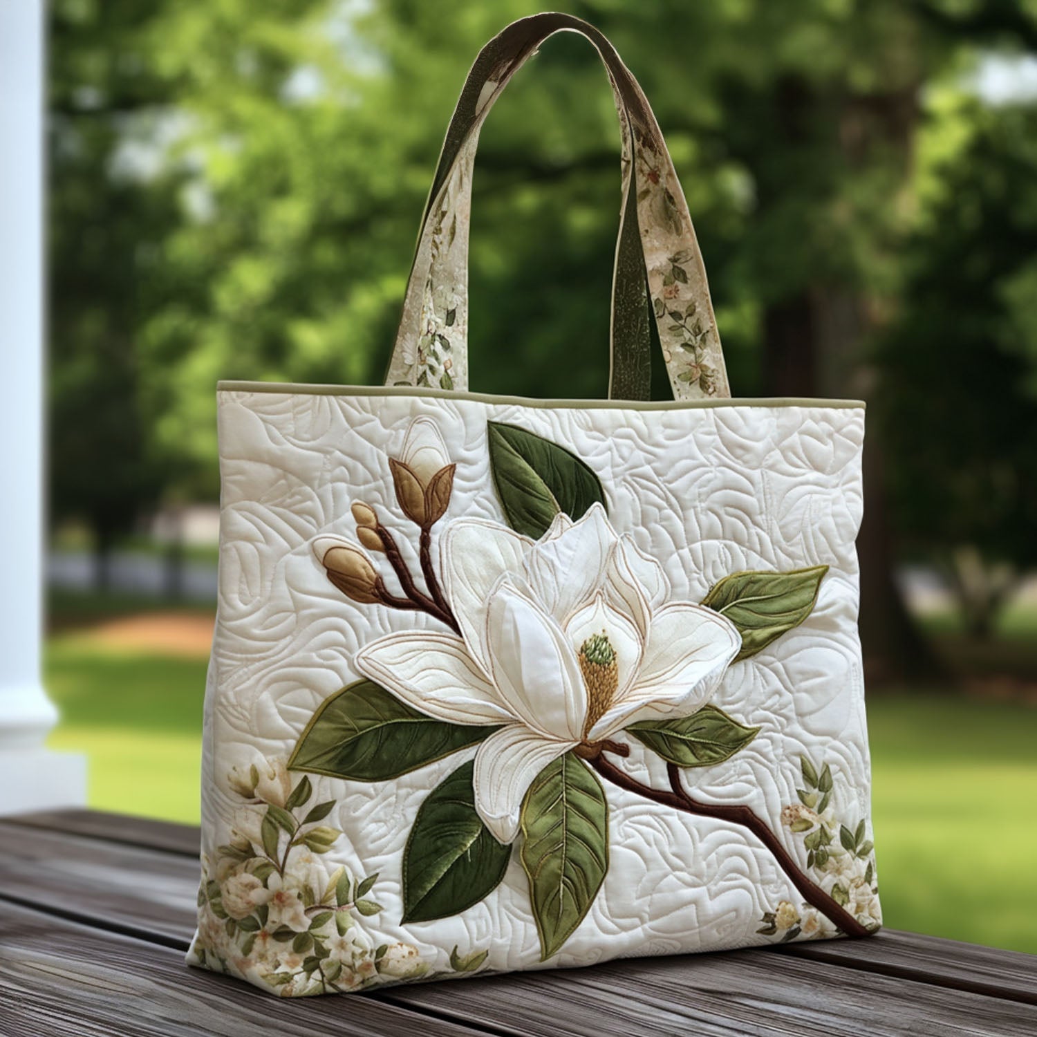 Magnolia Bloom Quilted Tote Bag Christmas Gifts For Flower Lovers