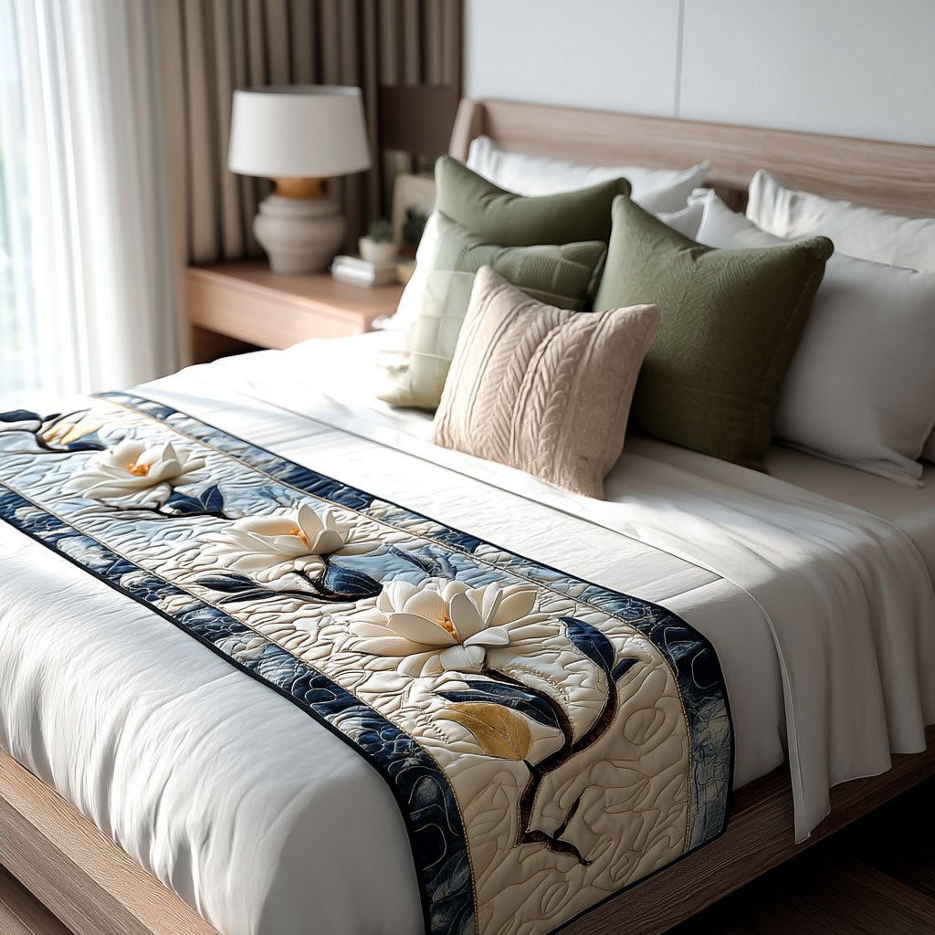 Magnolia Blooming Quilted Bed Runner Bed Decorations Gifts For Flower Enthusiasts