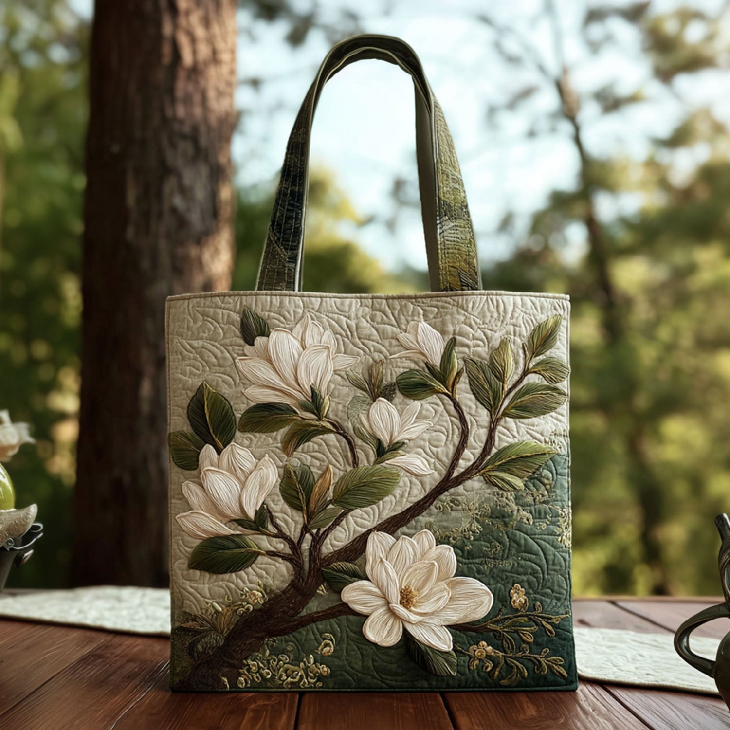 Magnolia Breeze Quilted Tote Bag Presents For Flower Lovers