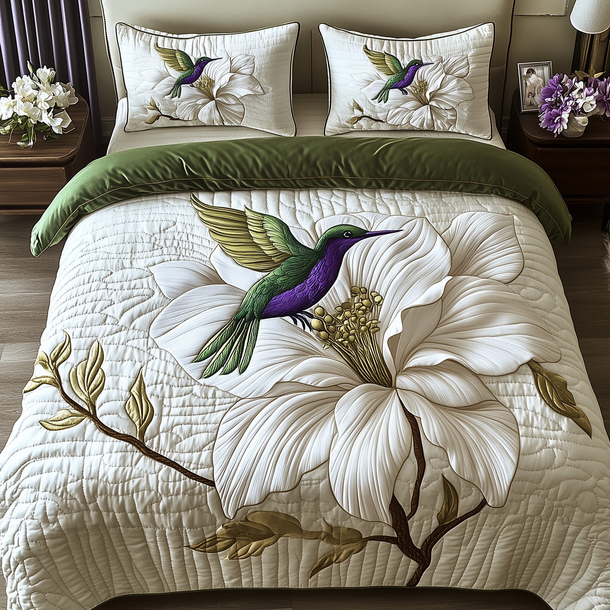 Magnolia Dance Quilted Bedding Set Duvet Cover Bedspread Birthday Presents For Hummingbird Lovers