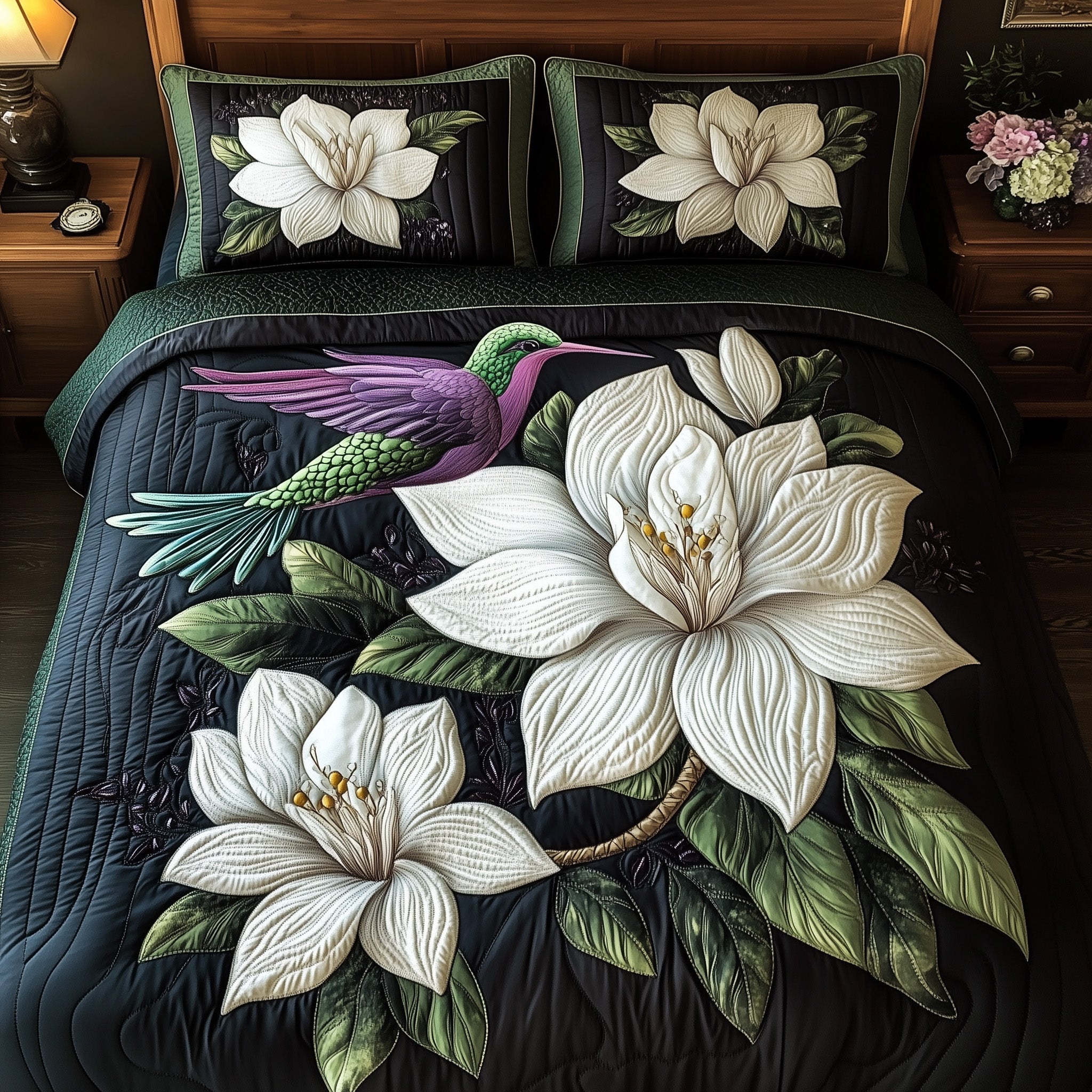 Magnolia Dance Quilted Bedding Set Duvet Cover Bedspread Novelty Hummingbird Gifts