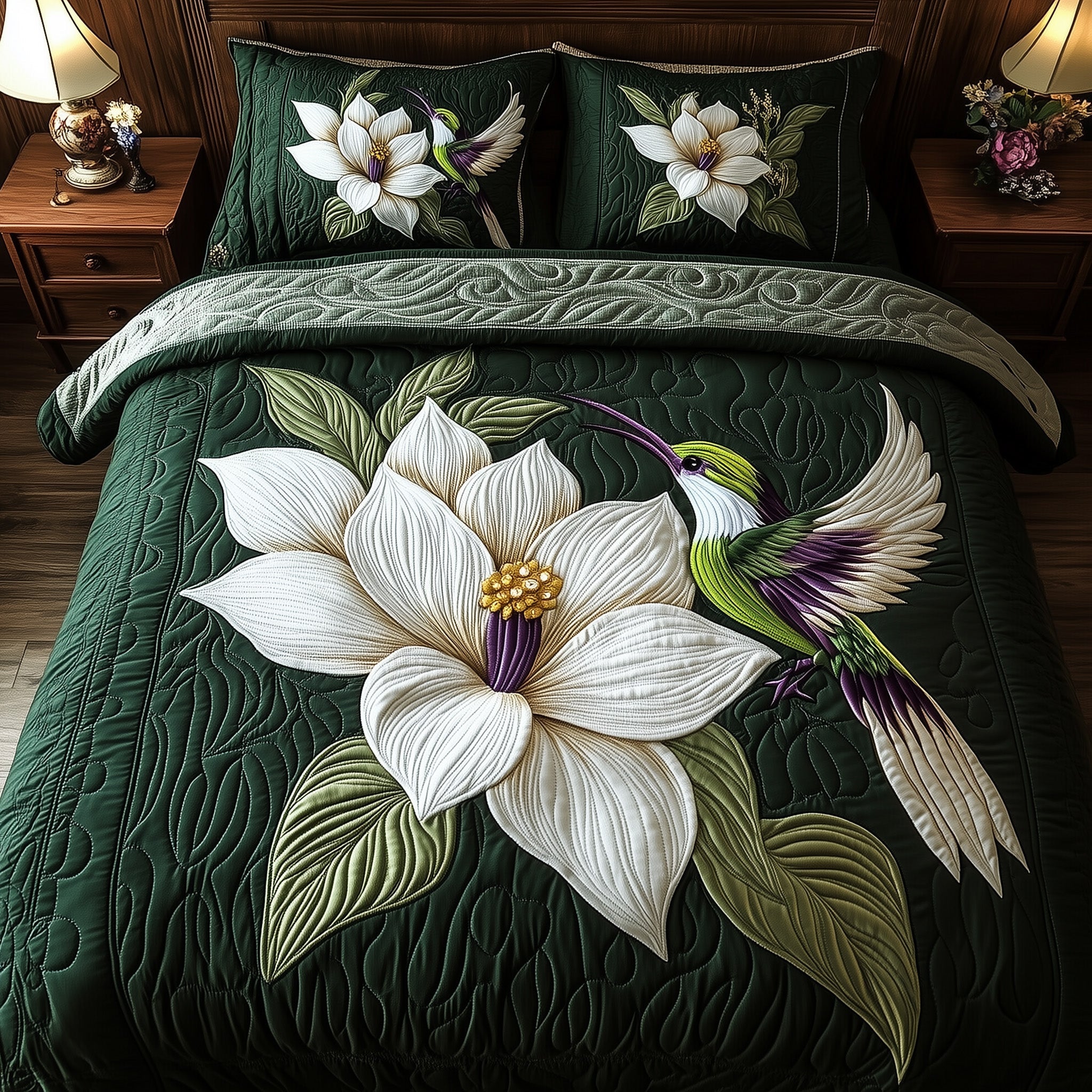 Magnolia Dance Quilted Bedding Set Striped Design
