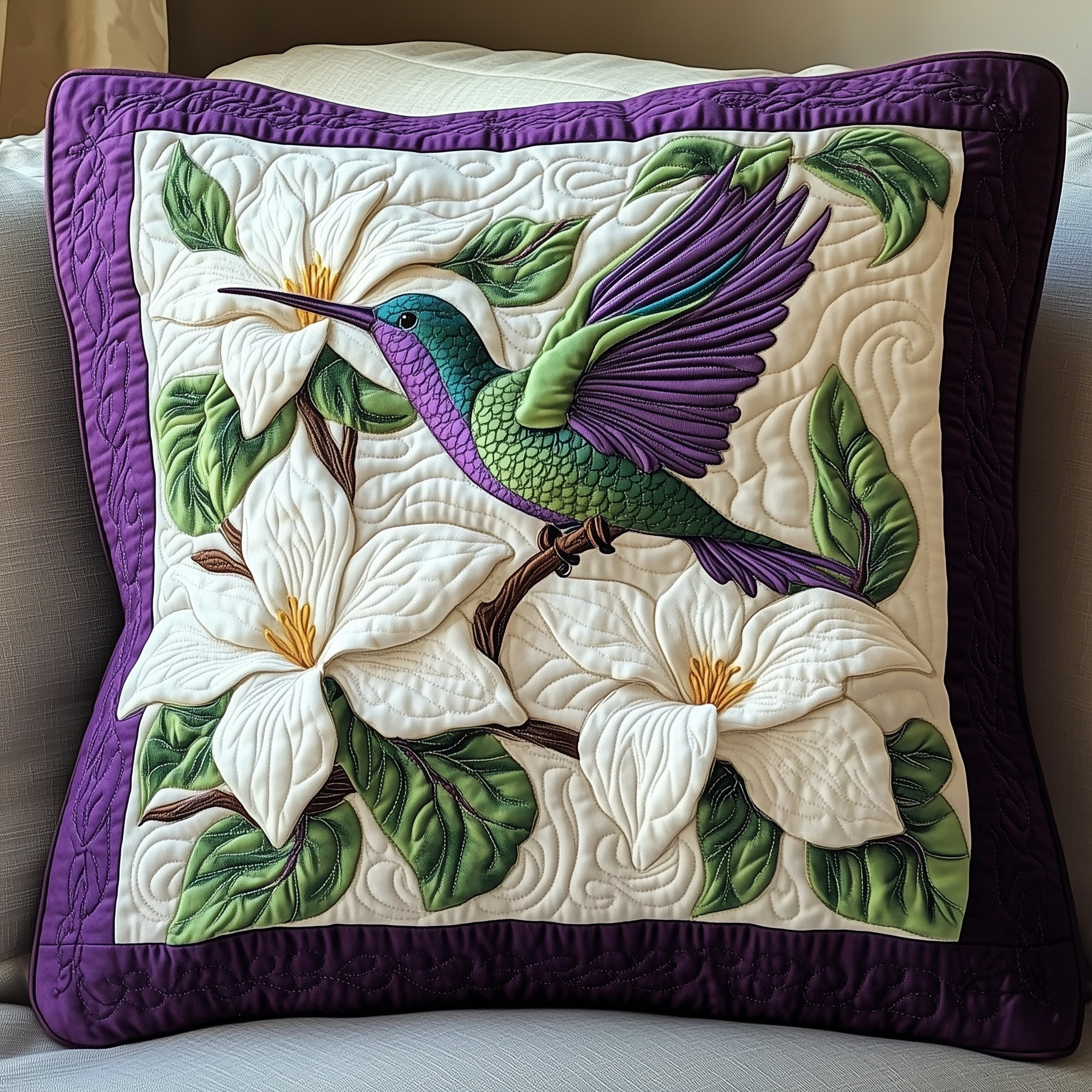 Magnolia Dance Quilted Pillow Case Square Pillow Cushion CoverBeautiful Hummingbird Gifts Christmas