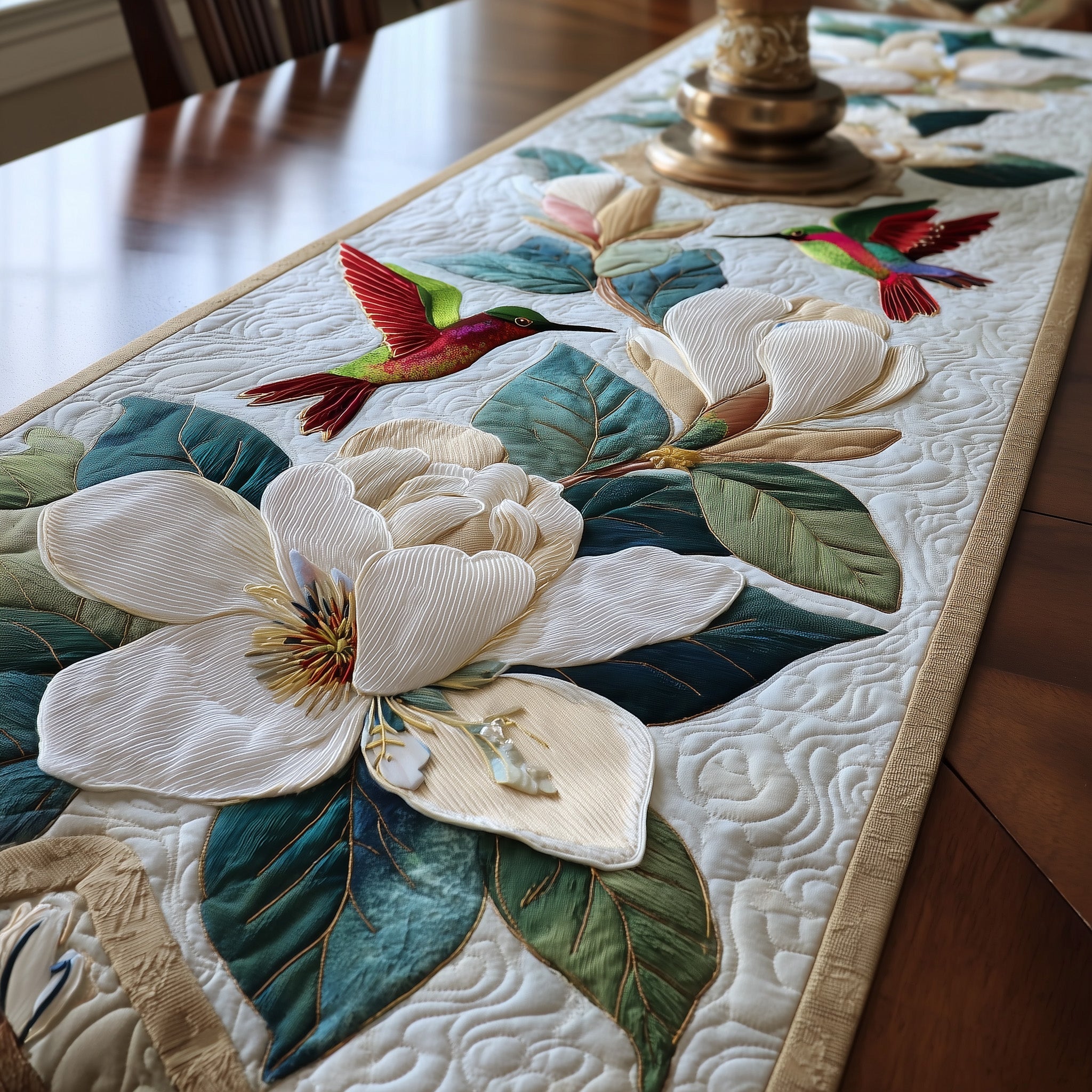 Magnolia Dance Quilted Table Runner Christmas Table Runner Decoration