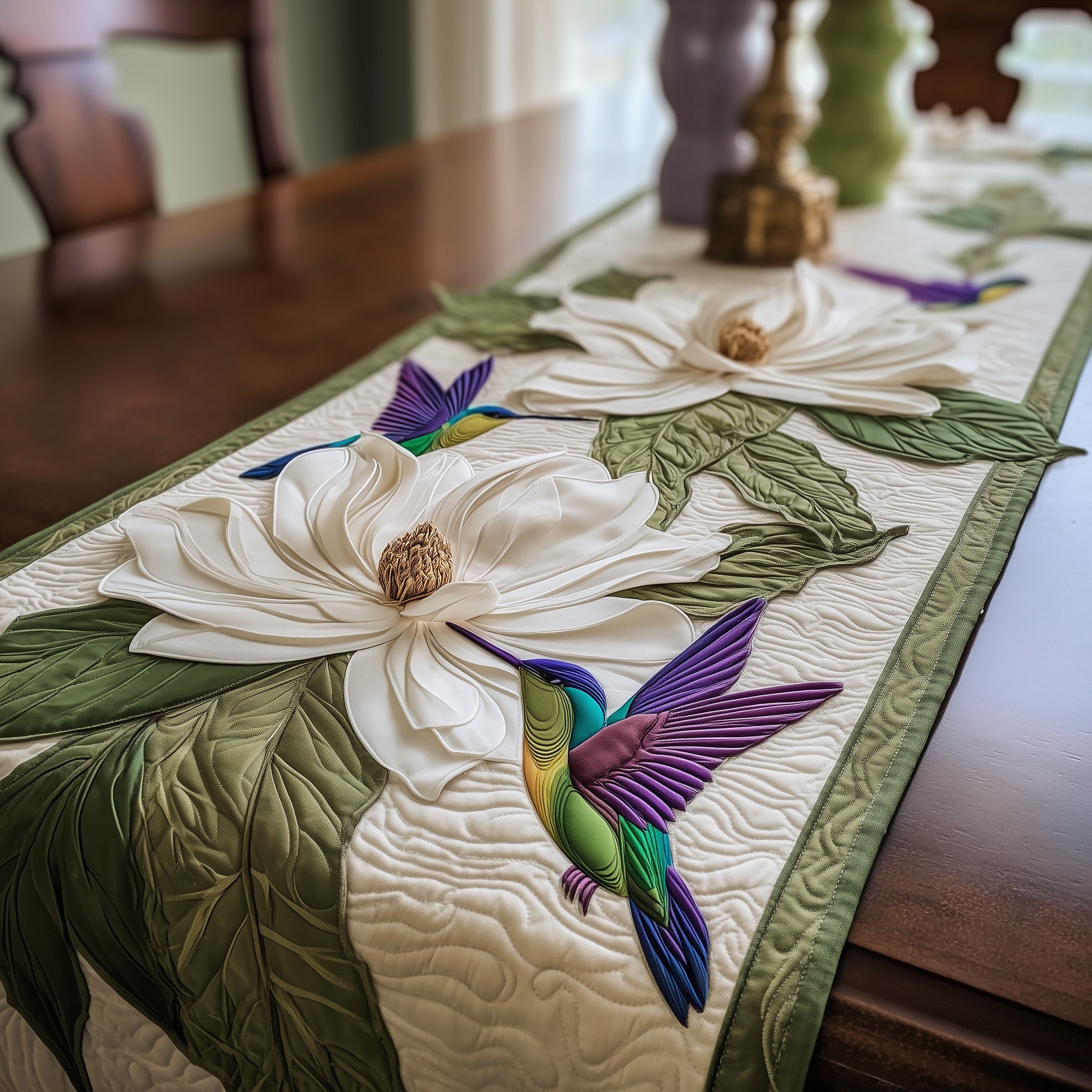 Magnolia Dance Quilted Table Runner Festive Christmas Dining Room Table Runner