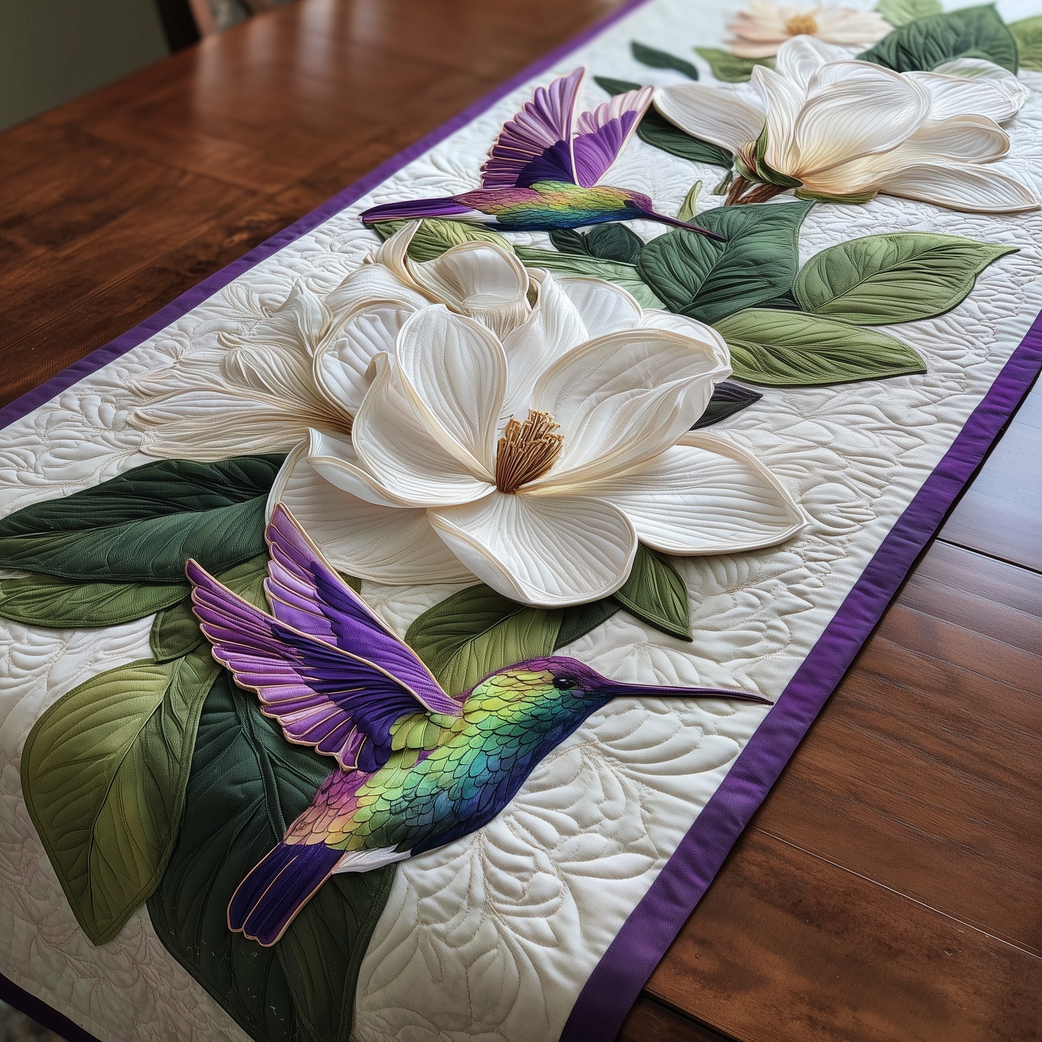 Magnolia Dance Quilted Table Runner Winter Table Runner