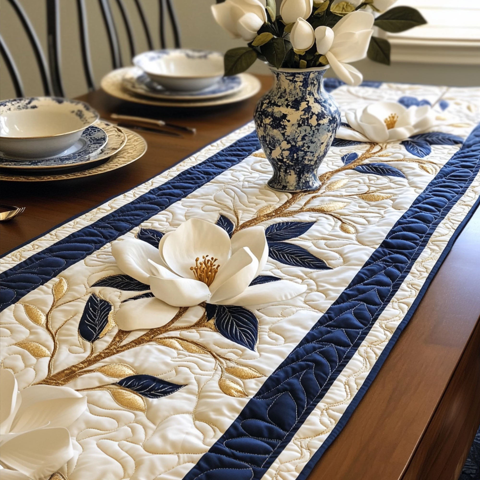 Magnolia Dream Quilted Table Runner Dining Table Ideas Gifts For The Flower Lover