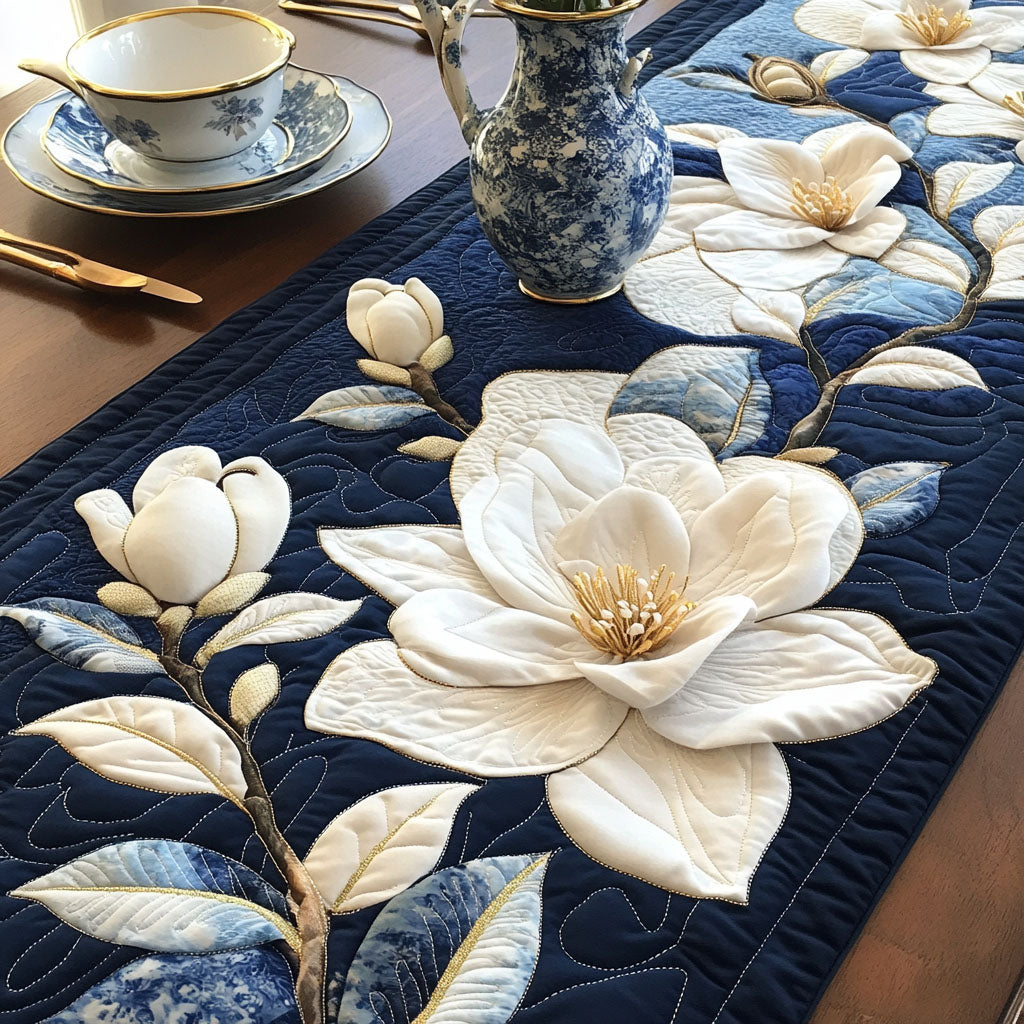 Magnolia Fusion Quilted Table Runner Kitchen Table Decor Best Gifts For Flower Lovers