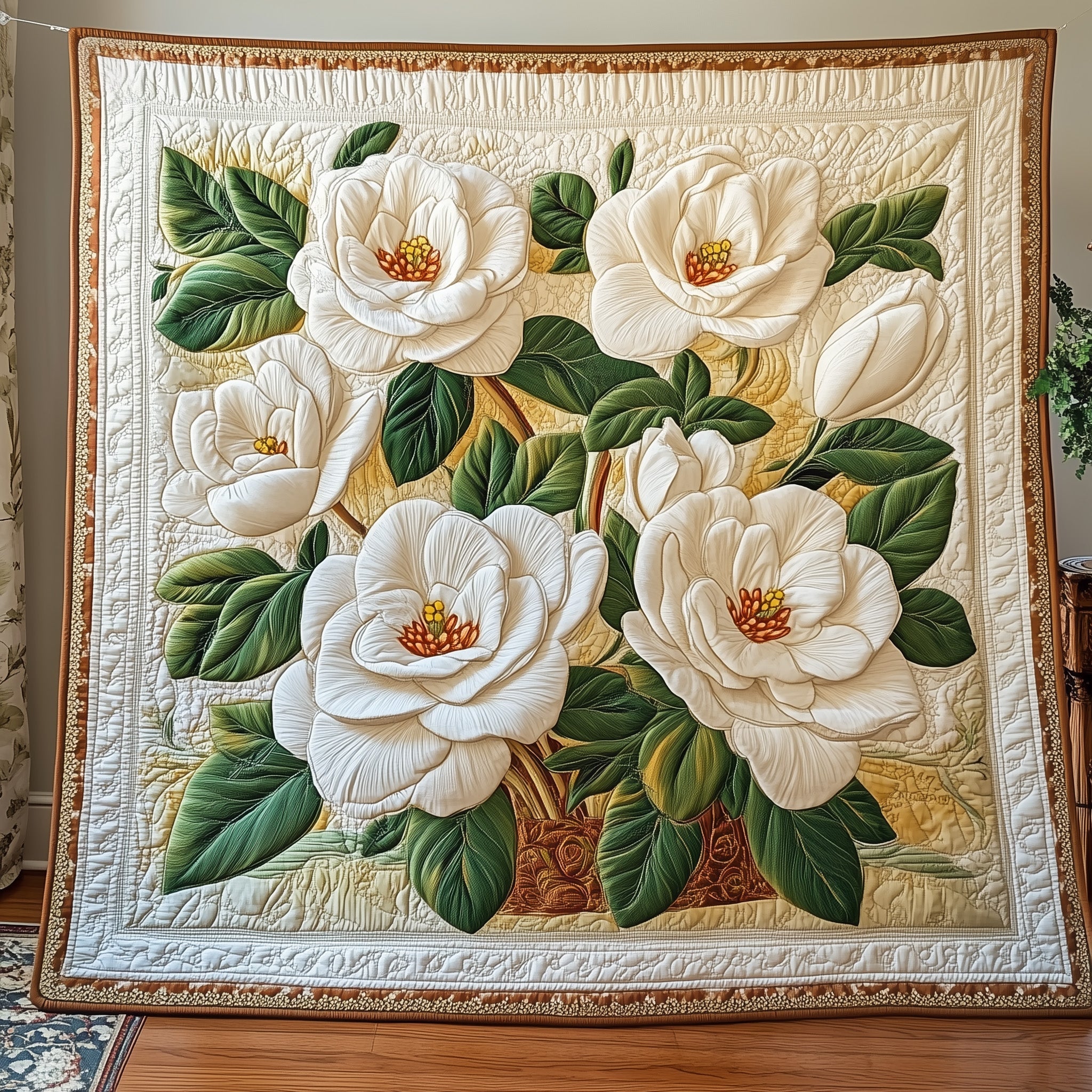 Magnolia Garden Quilted Blanket Cute Soft BlanketBig Family Christmas Gift Ideas