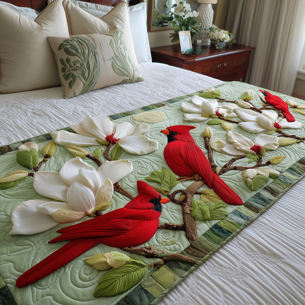 Magnolia Gathering Quilted Bed Runner Christmas Holiday Decor Cardinal Themed Gifts