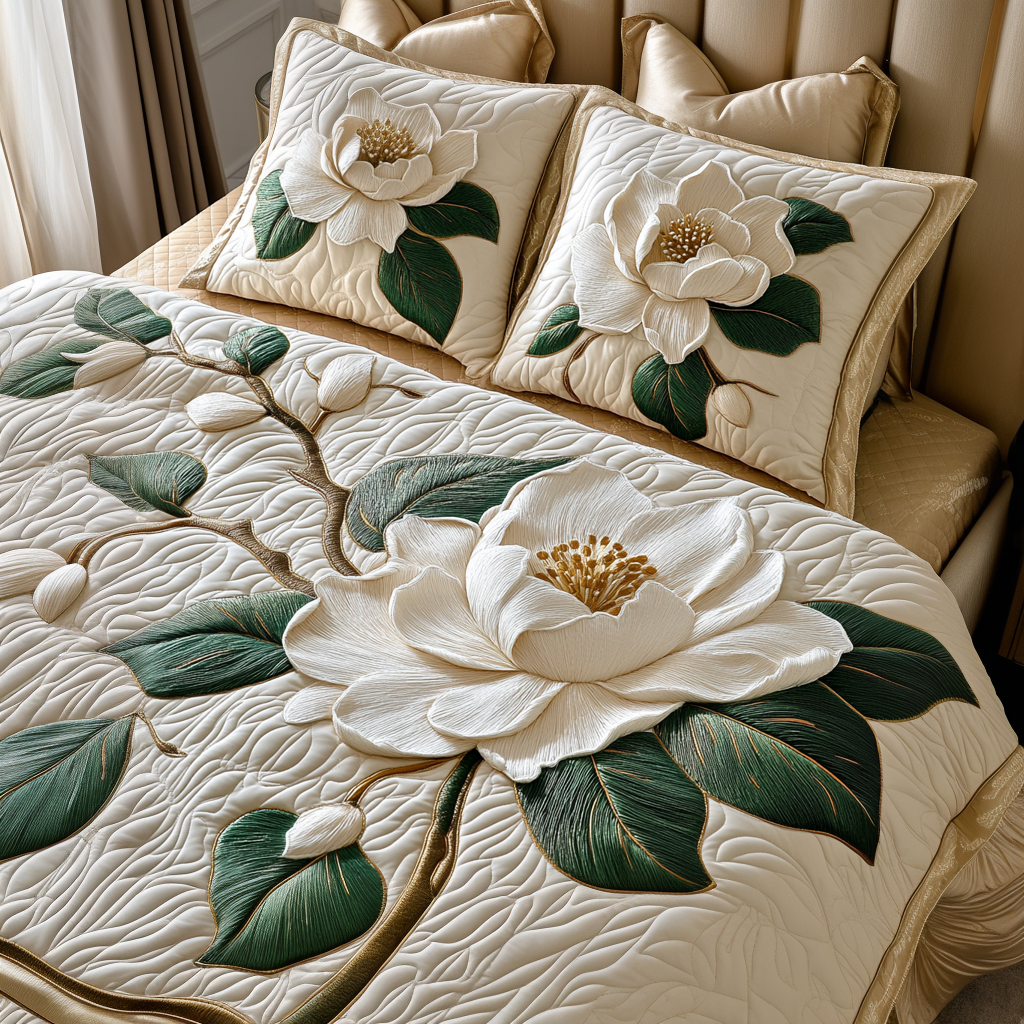 Magnolia Harmony Quilted Bedding Set Bed Room Decoration Christmas Gifts For Flower Lovers