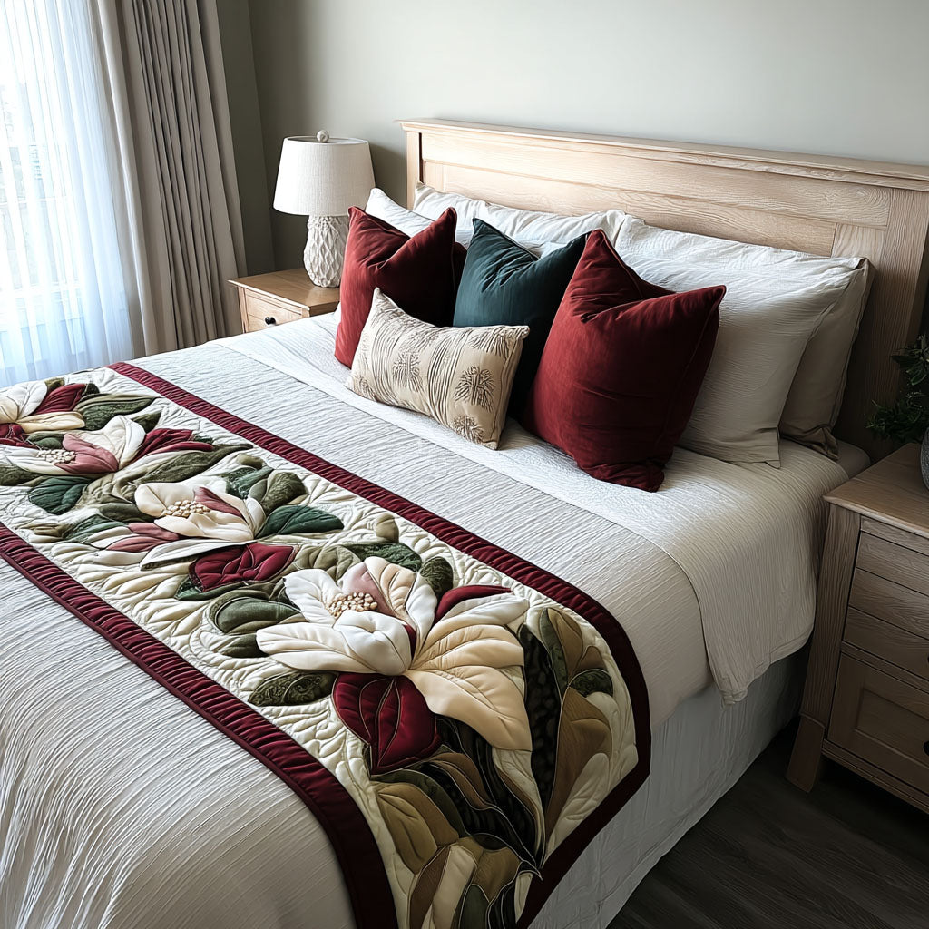 Magnolia Horizon Quilted Bed Runner Bedroom Decorations Christmas Flower Gifts