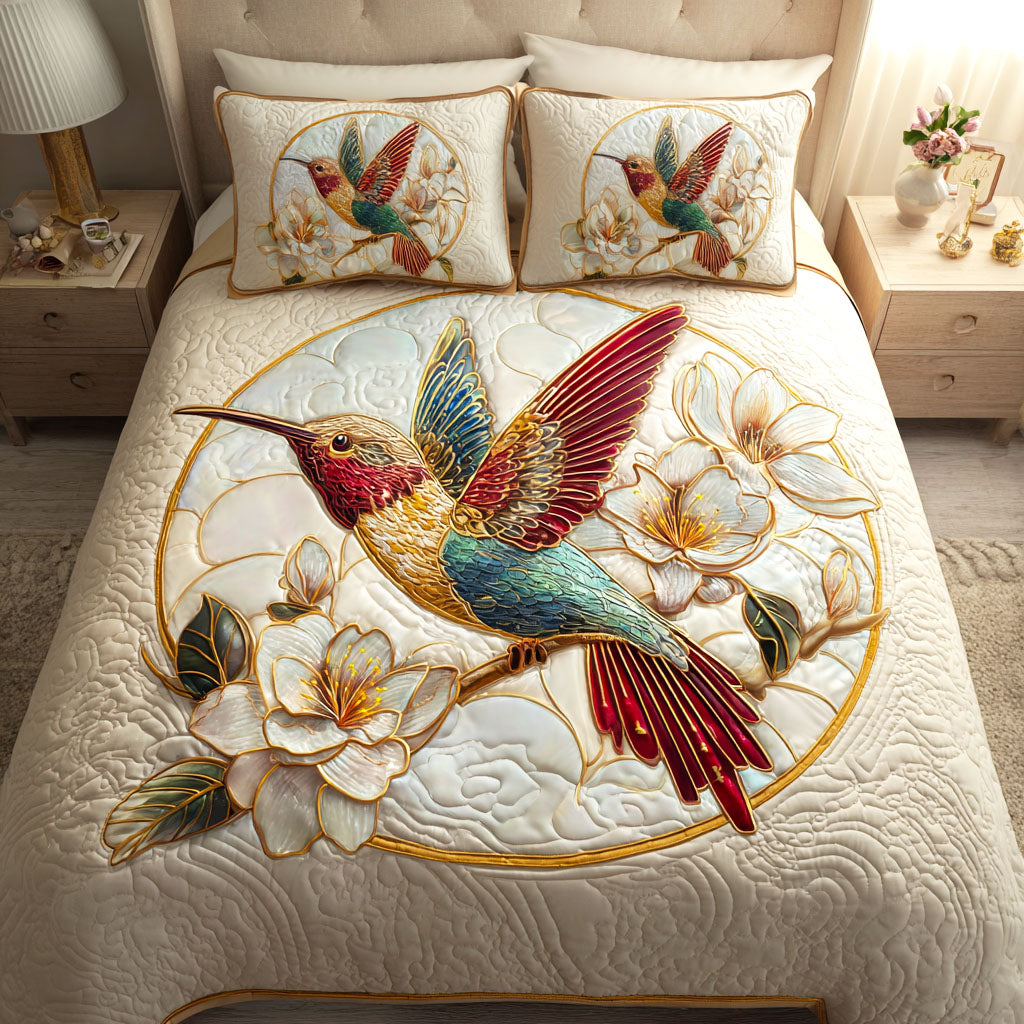 Magnolia Hover Quilted Bedding Set Bed Decor Awesome Hummingbird Gifts