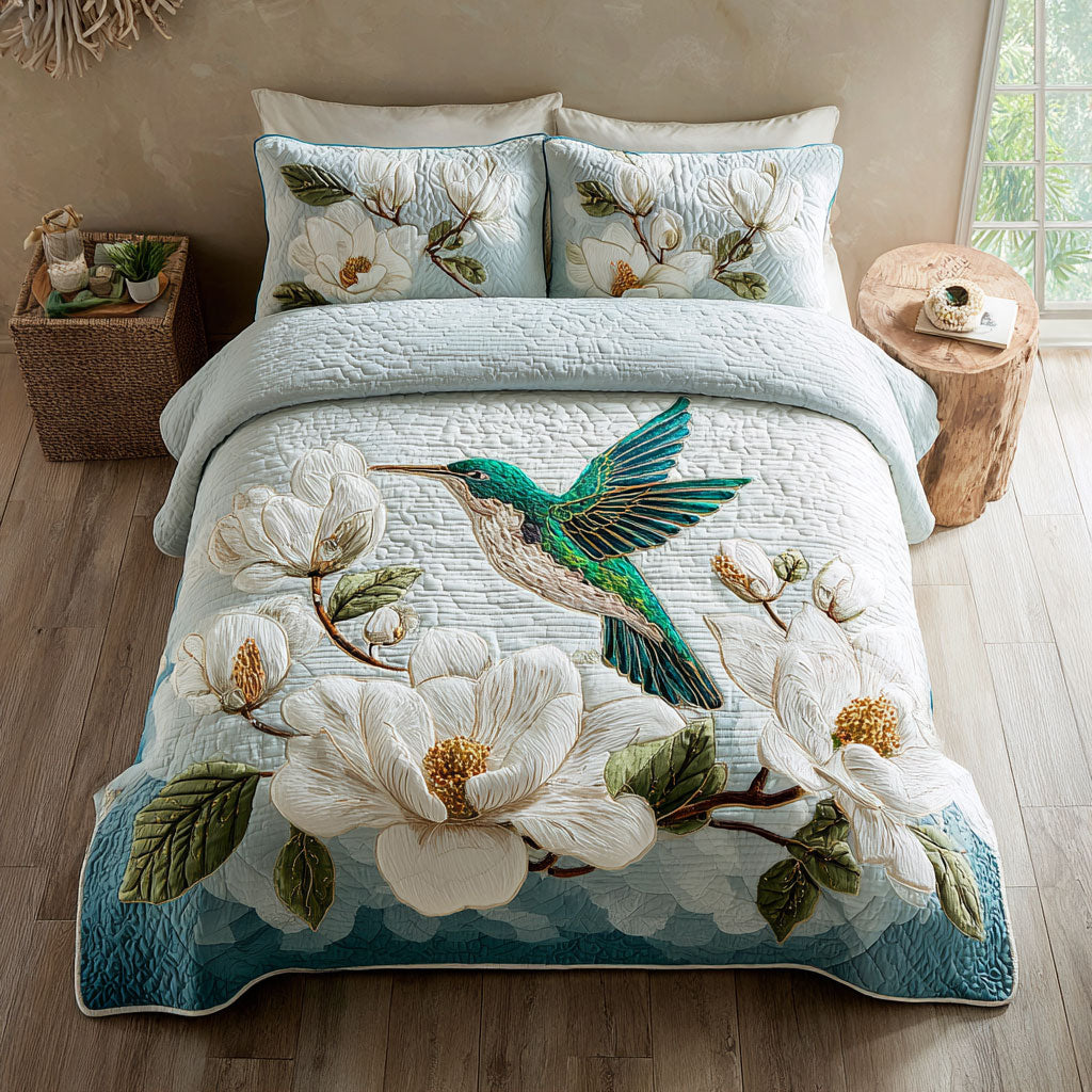 Magnolia Hummingbird Quilted Bedding Set Duvet Cover Bedspread Present Ideas For Husband