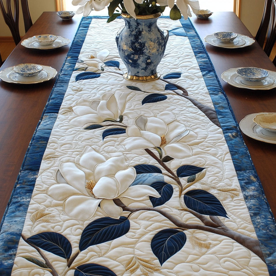 Magnolia Mist Quilted Table Runner Dining Room Decor Christmas Flower Gifts