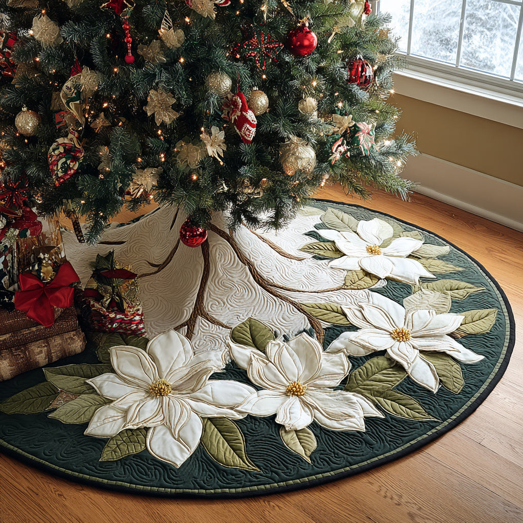 Magnolia Noel Christmas Quilted Tree Skirt Nature Design Tree Decor Christmas Gifts For Her