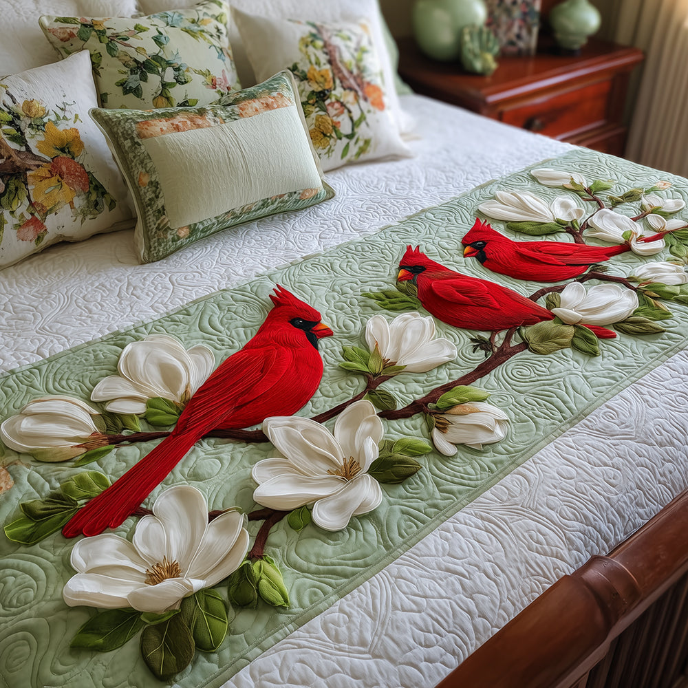 Magnolia Perch Quilted Bed Runner Christmas Decorations Gifts For Cardinal Lovers