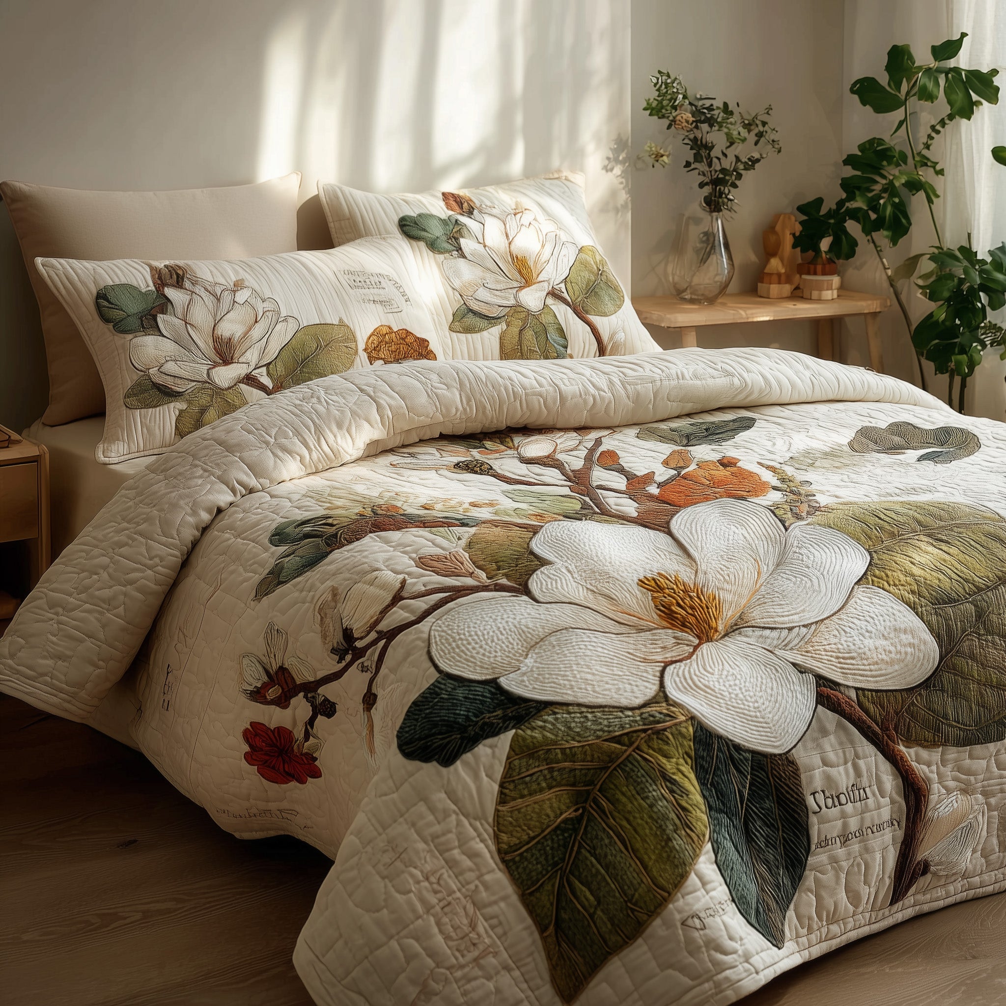 Magnolia Quilted Bedding Set Duvet Cover Bedspread Best Christmas Gifts For A Woman