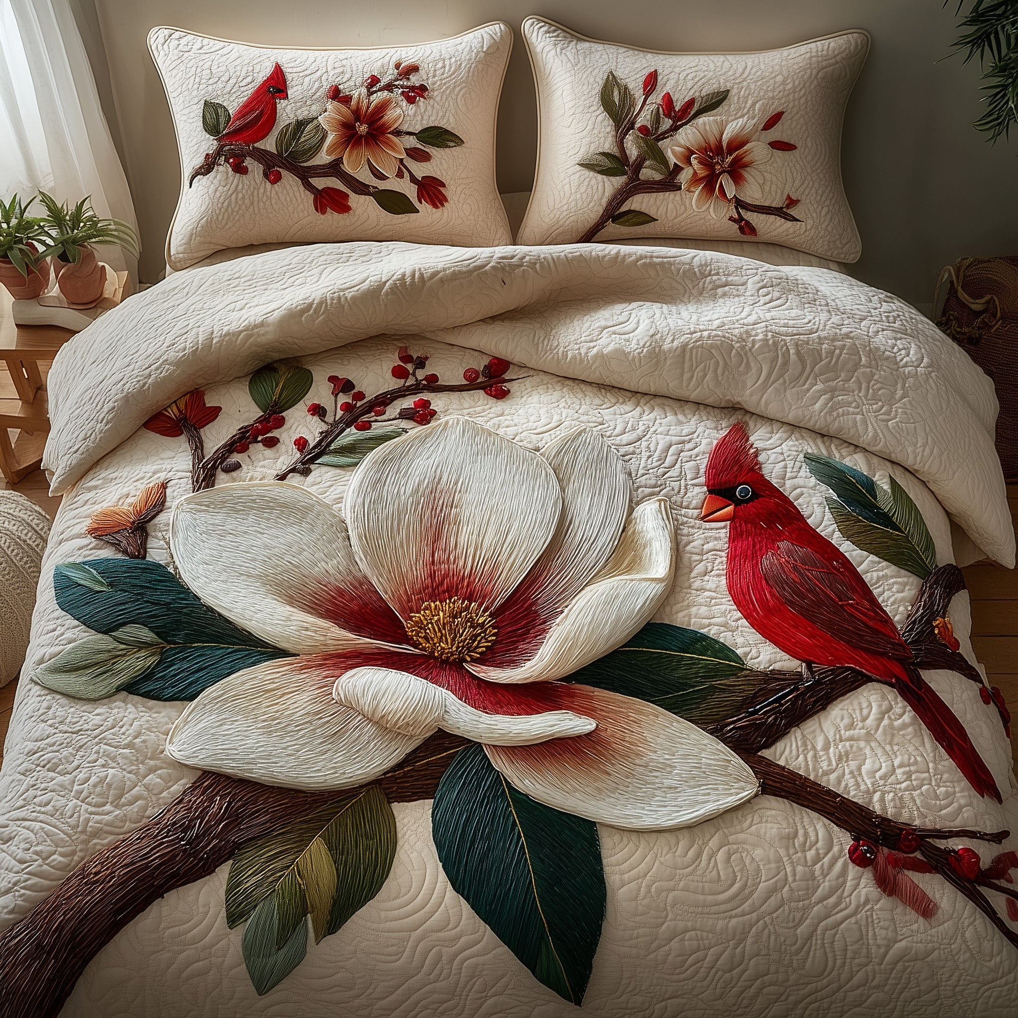 Magnolia Quilted Bedding Set Duvet Cover Bedspread Best Gifts For Wife This Christmas