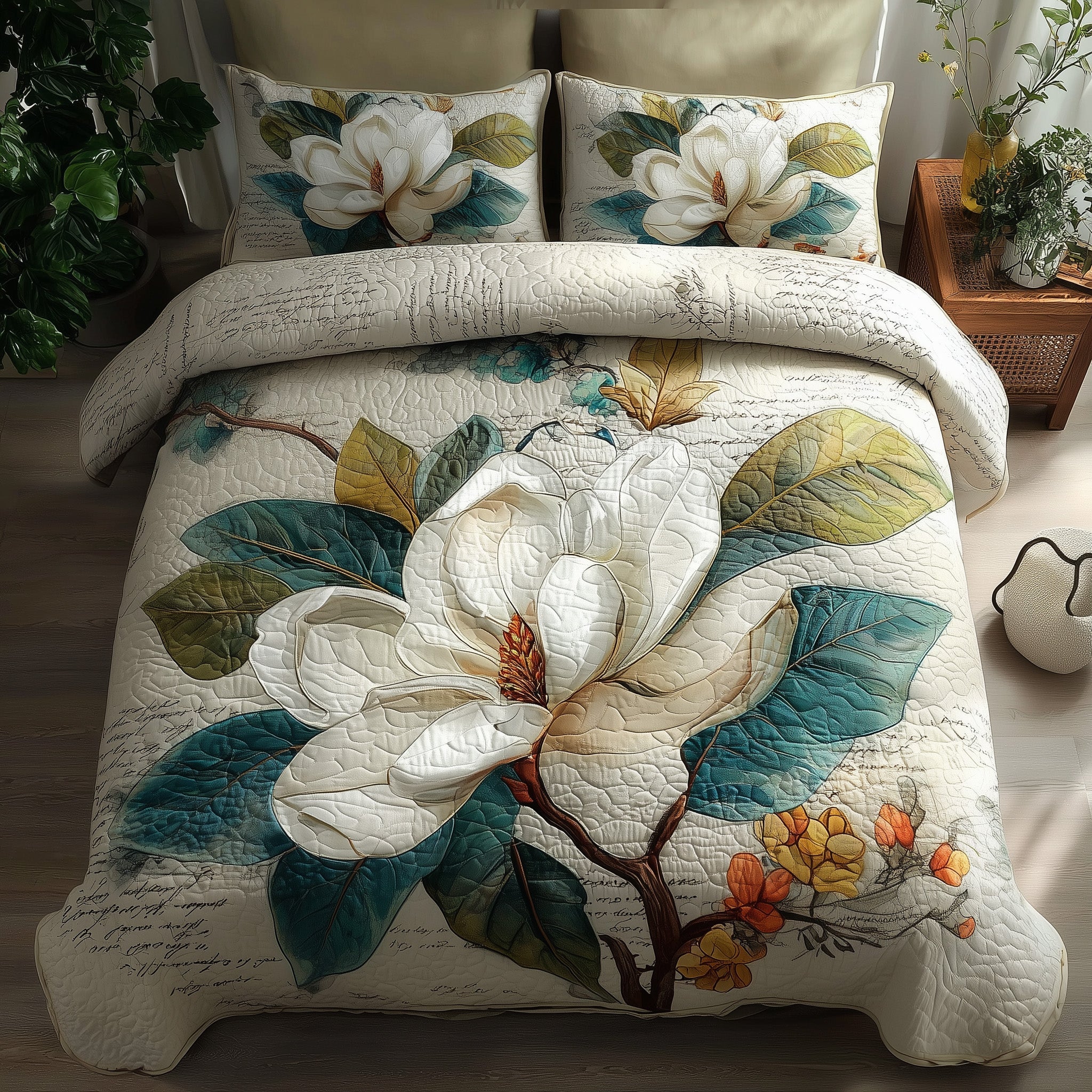 Magnolia Quilted Bedding Set Duvet Cover Bedspread Christmas Top Gifts 2025