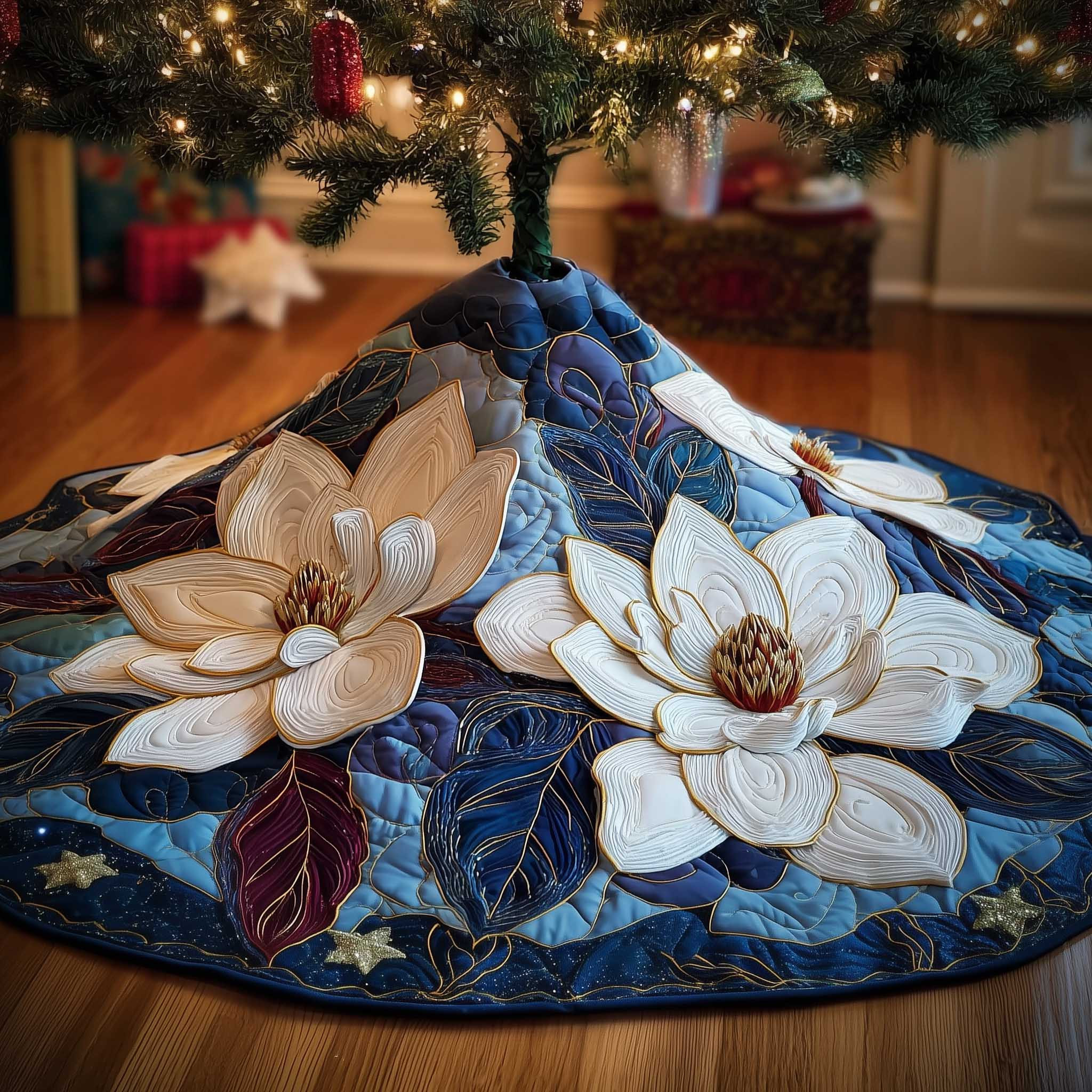 Magnolia Quilted Tree Skirt Nature Home Decor Unique Gifts For Magnolia Flower Lovers