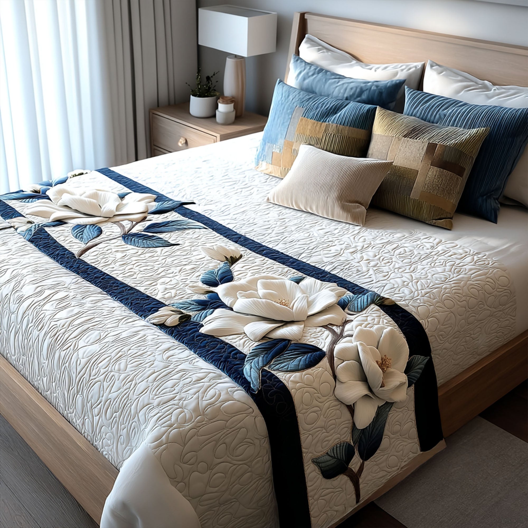 Magnolia Tranquil Quilted Bed Runner Bed Decorations Best Gifts For Flower Lovers