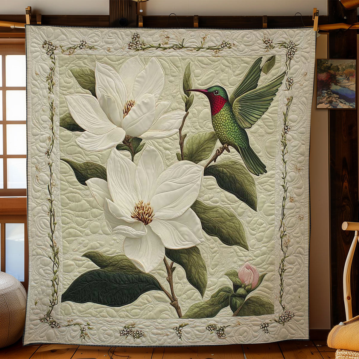 Magnolia Whisper And Hummingbird Quilt Blanket Throw Blankets For Couch Gifts For Mum Christmas