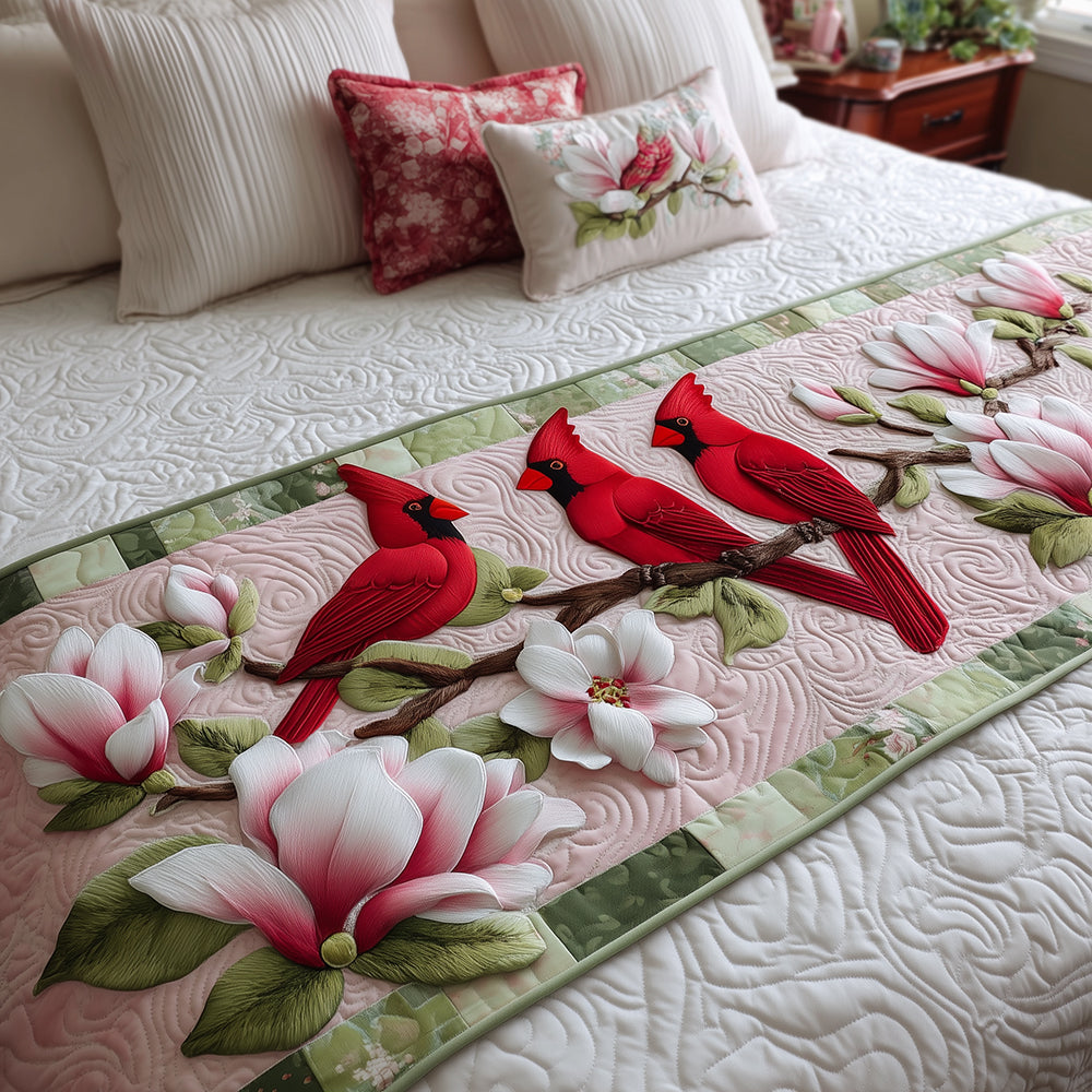Magnolia Whispers Quilted Bed Runner Christmas Bed Decor Cardinal Gift Items
