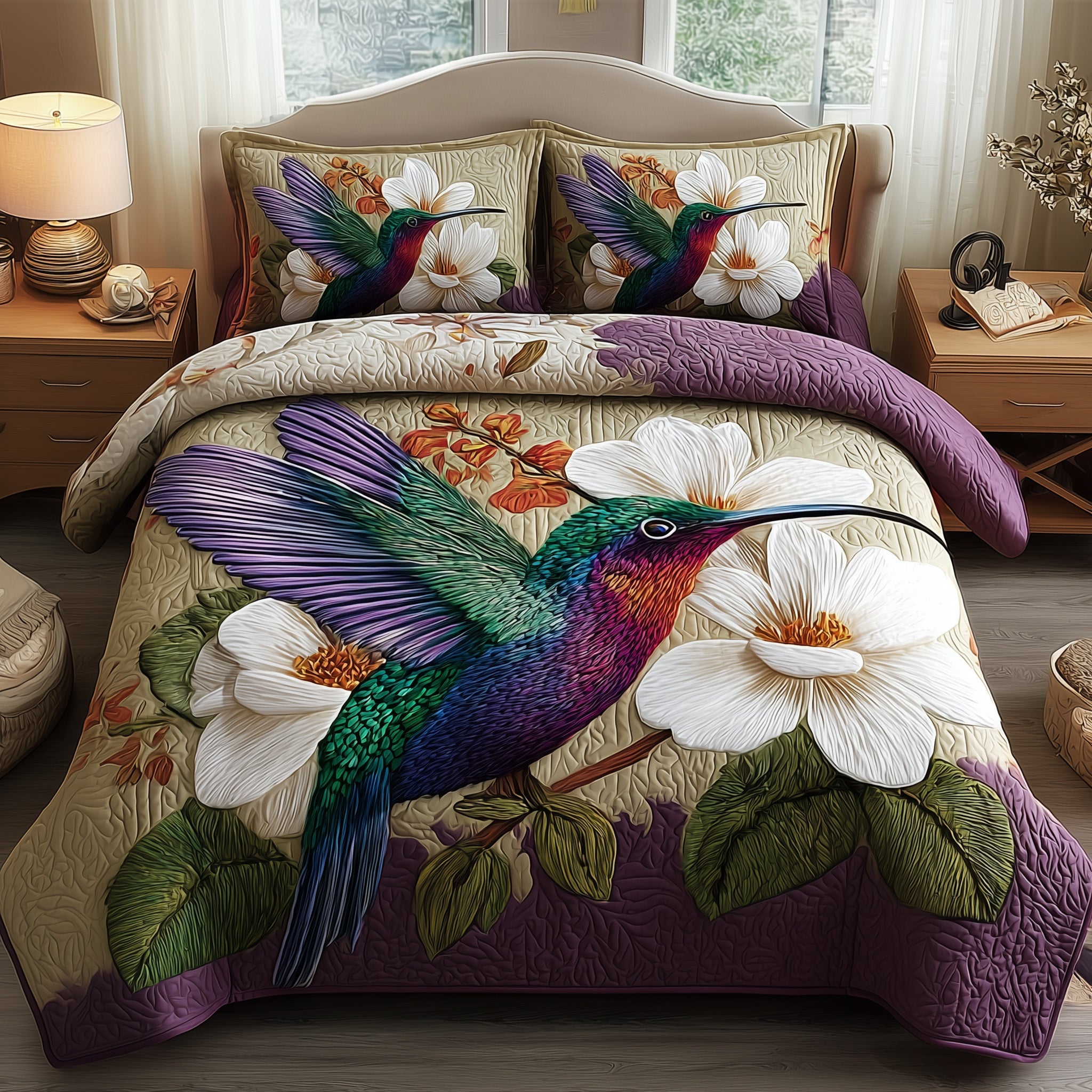 Magnolia Whispers Quilted Bedding Set Breathable