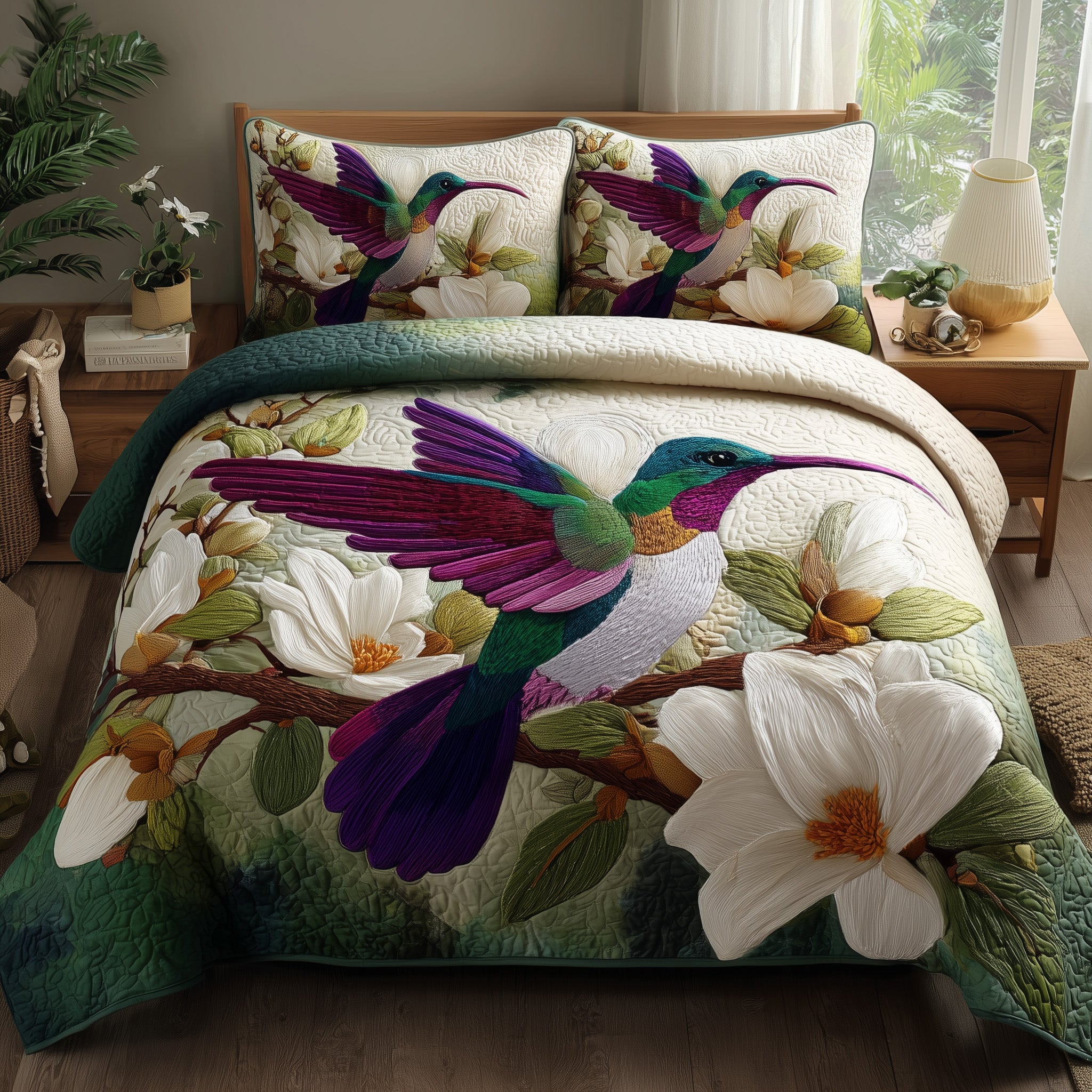 Magnolia Whispers Quilted Bedding Set Hypoallergenic