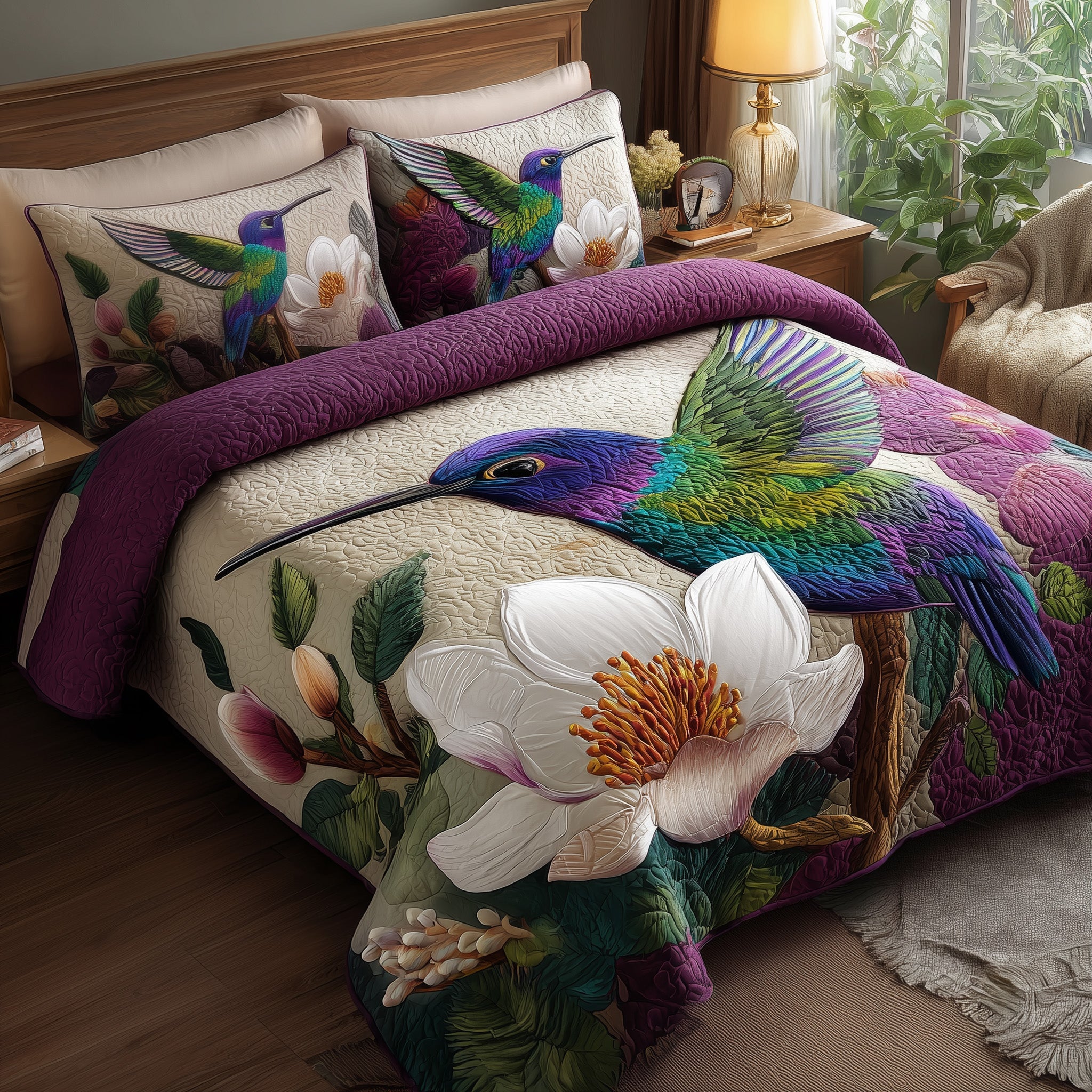 Magnolia Whispers Quilted Bedding Set Microfiber