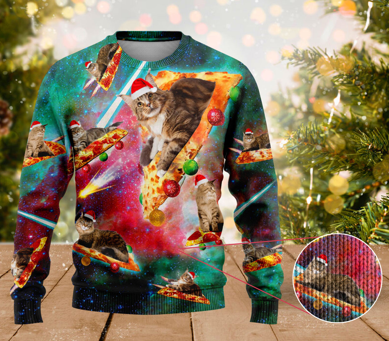 Maine Coon Cat Pizza Ugly Sweater Cat Lovers Mens Funny Xmas Sweaters Gift For Her