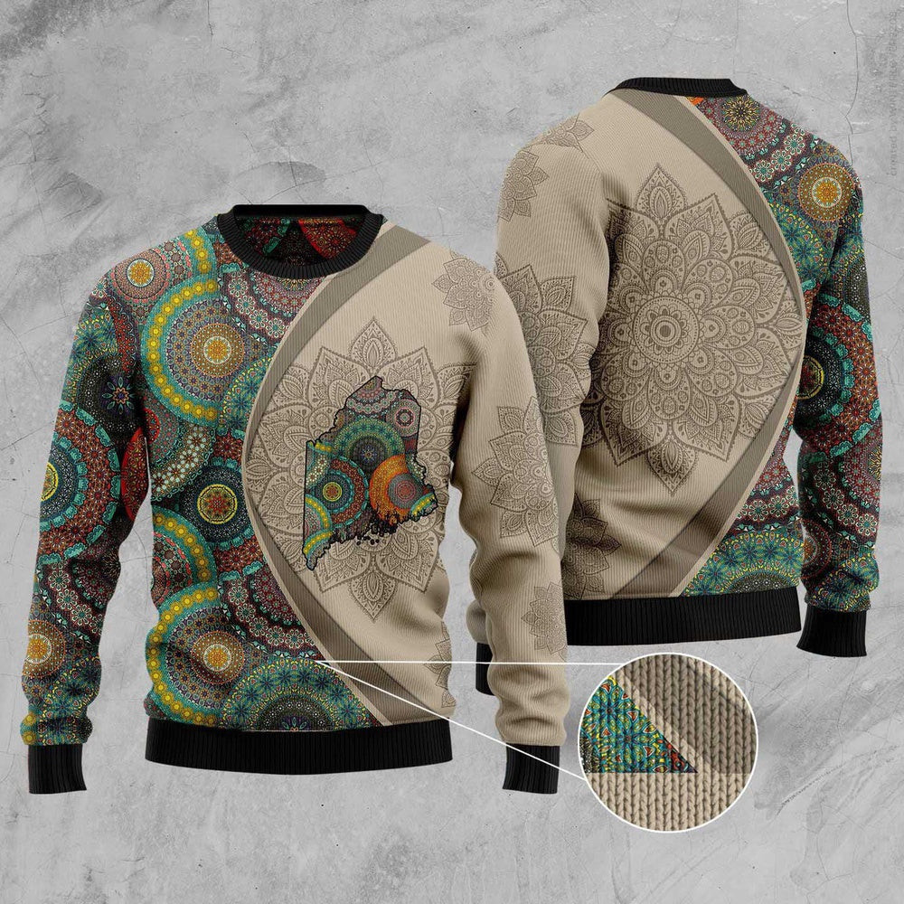 Maine Mandala Ugly Christmas Sweater Funny Ugly Christmas Sweater Gifts For Couples
