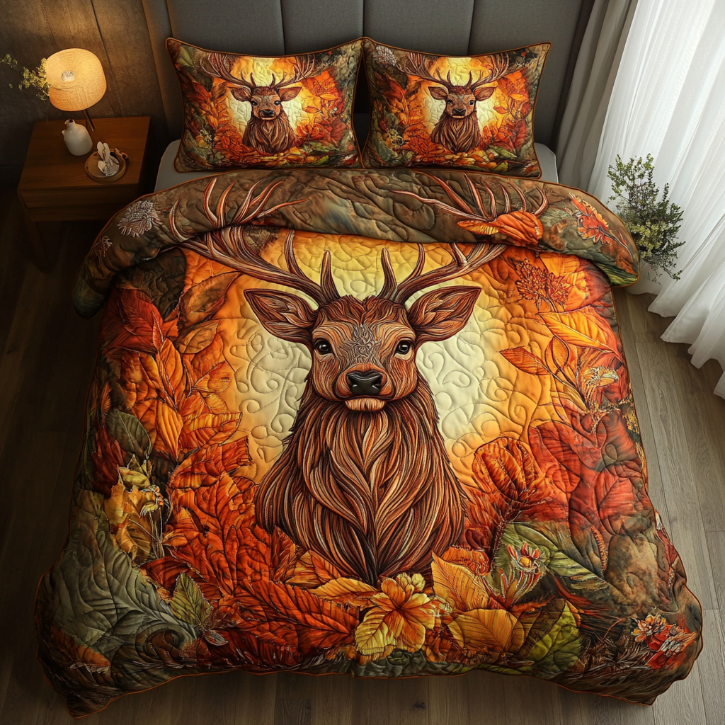 Majestic Antlers Quilted Bedding Set Comfortable Microfiber Bedding Set for Everyday Use