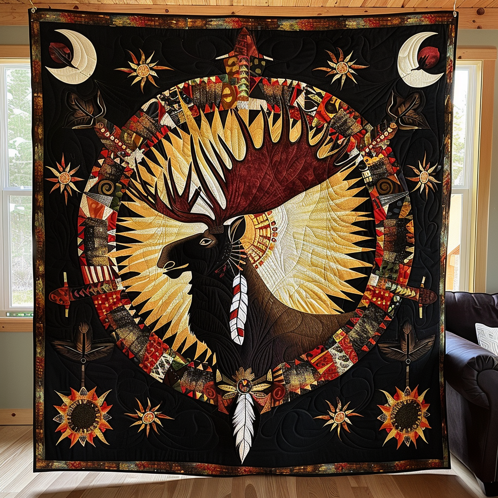 Majestic Antlers Quilted Blanket Moose Throw Blanket