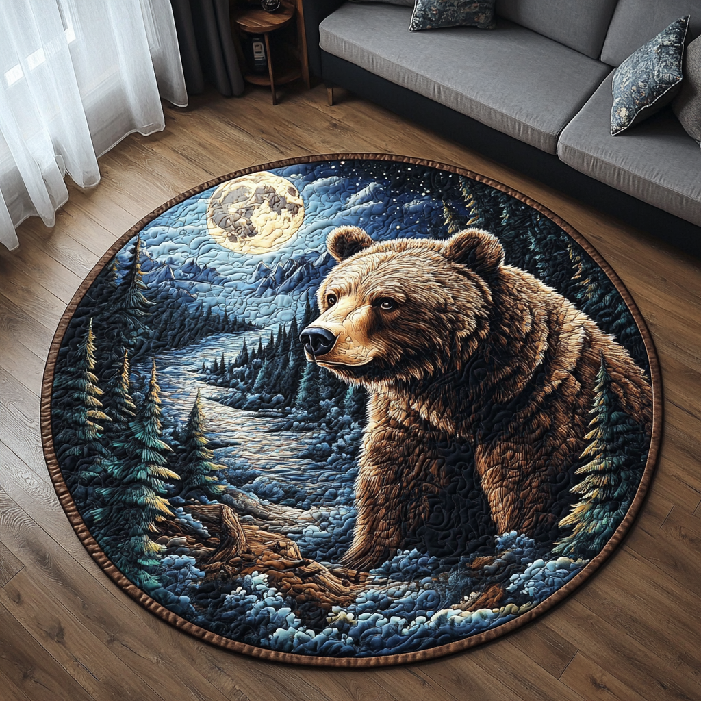 Majestic Bear Quilted Round Mat Foyer Christmas Decor Best Gifts For Bear Lovers Men