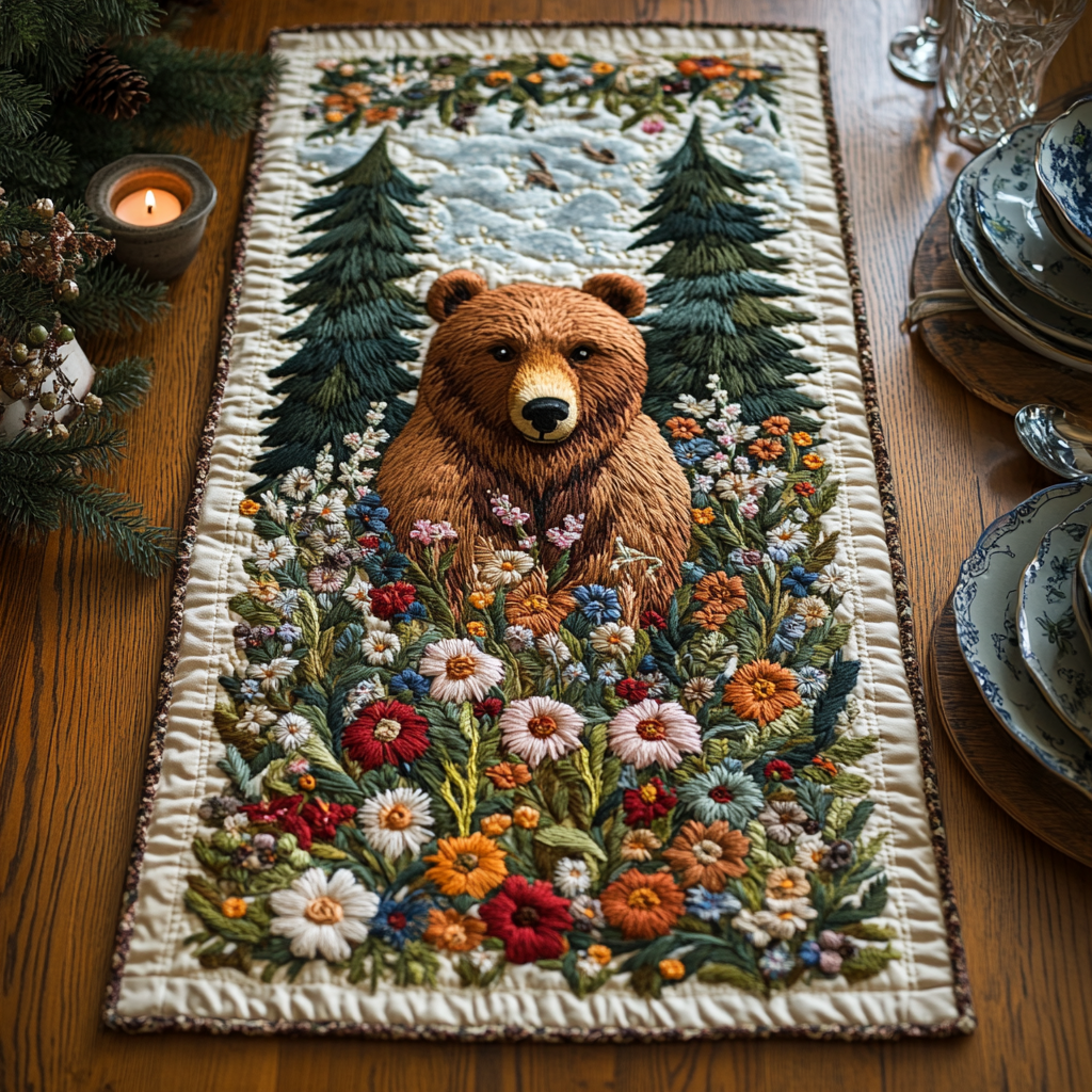 Majestic Bear Quilted Table Runner Dining Room Decor Ideas Best Gifts For Wildlife Lovers