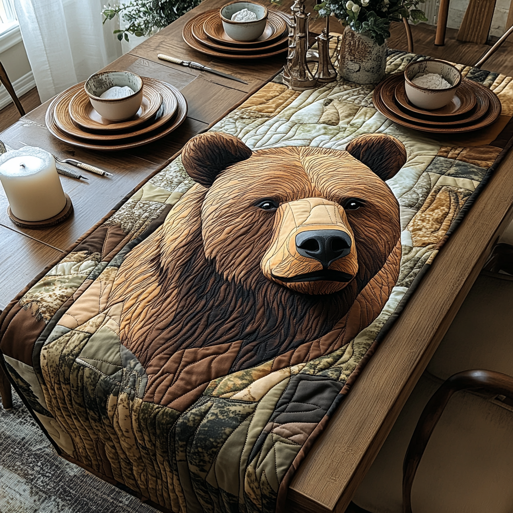 Majestic Bear Quilted Table Runner Dining Table Decor Bear Christmas Presents