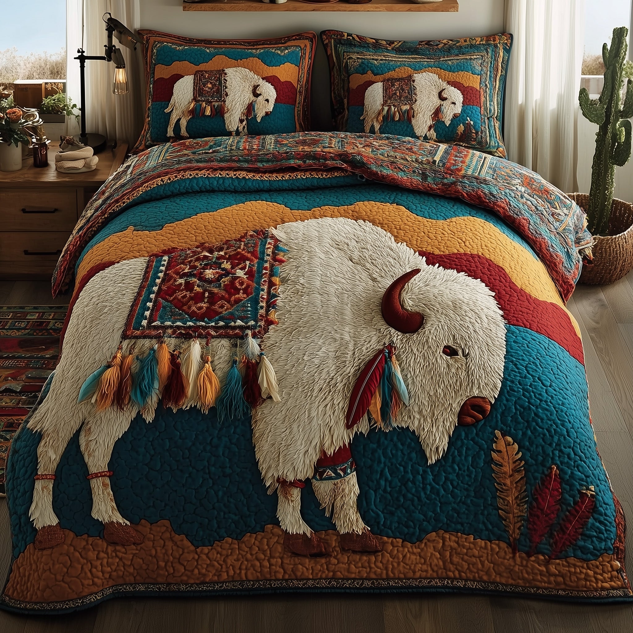 Majestic Bison Quilted Bedding Set Anniversary Gift