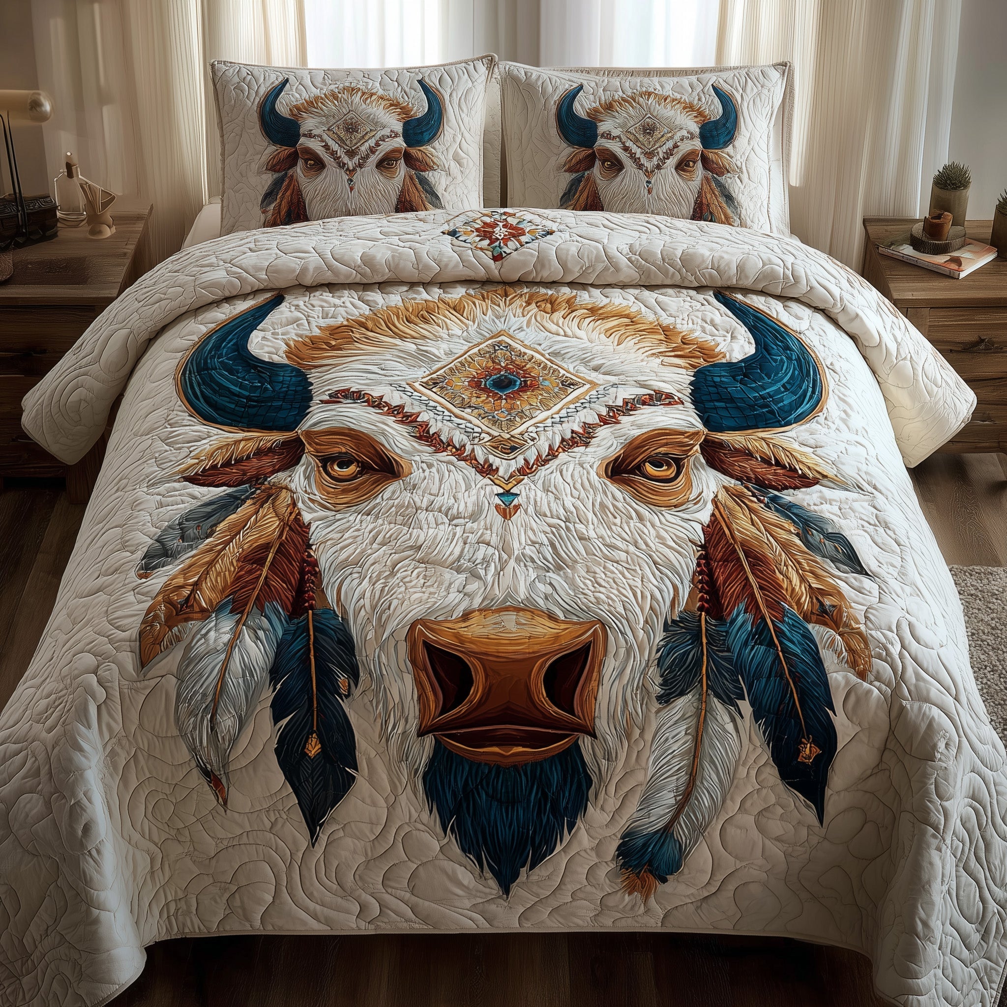 Majestic Bison Quilted Bedding Set Cozy Bedroom